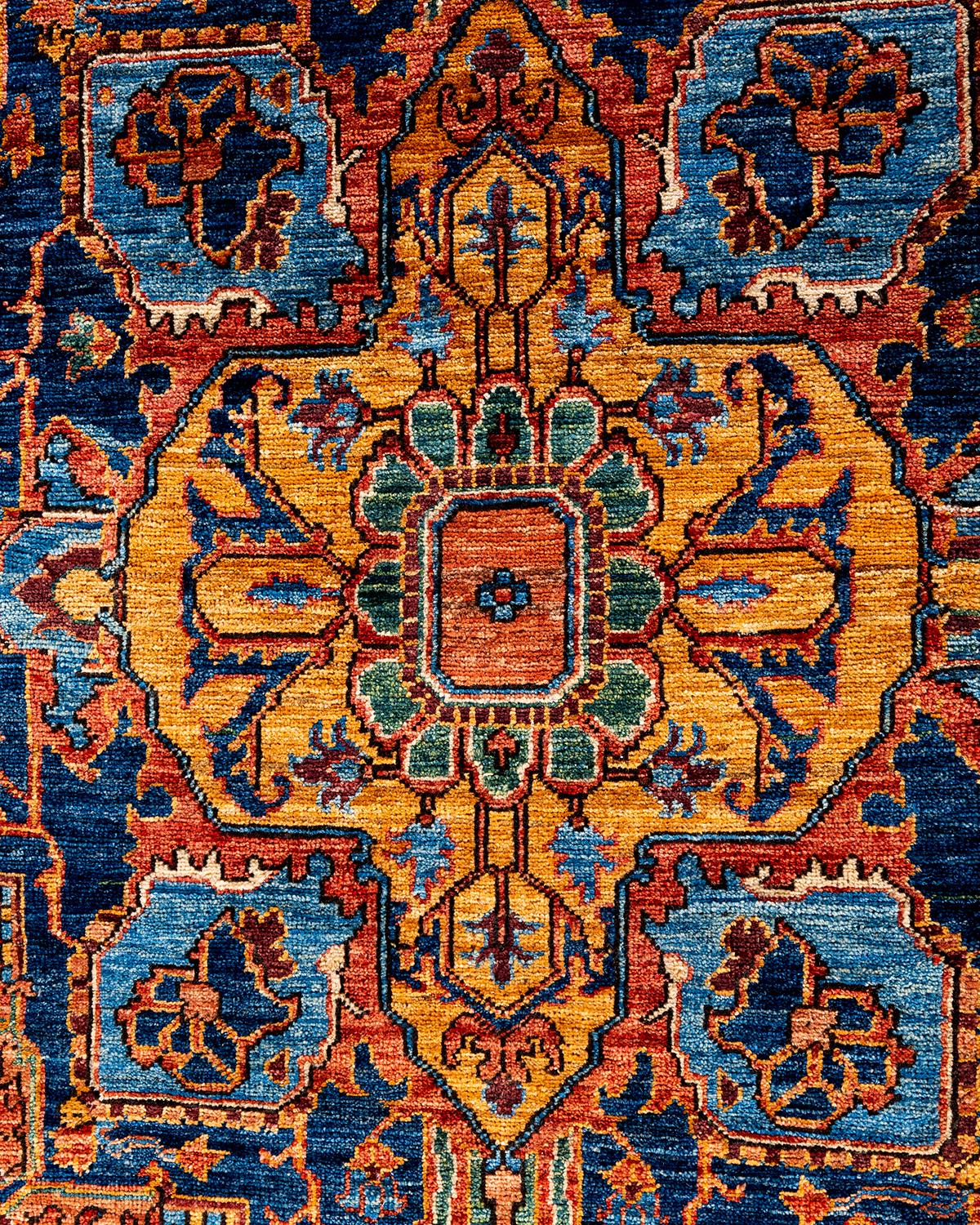 Pakistani Traditional Serapi Hand Knotted Wool Blue Area Rug For Sale