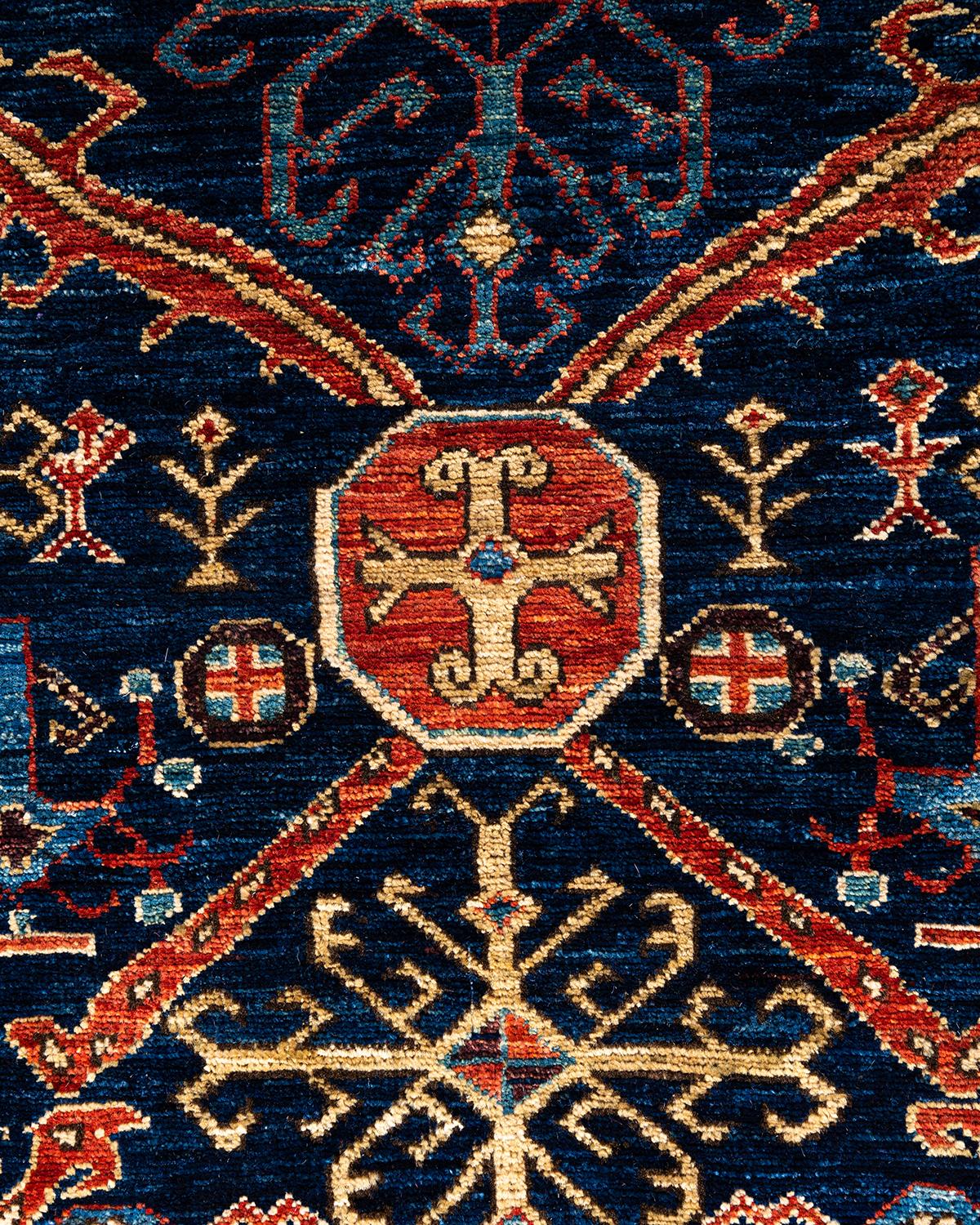 Pakistani Traditional Serapi Hand Knotted Wool Blue Area Rug