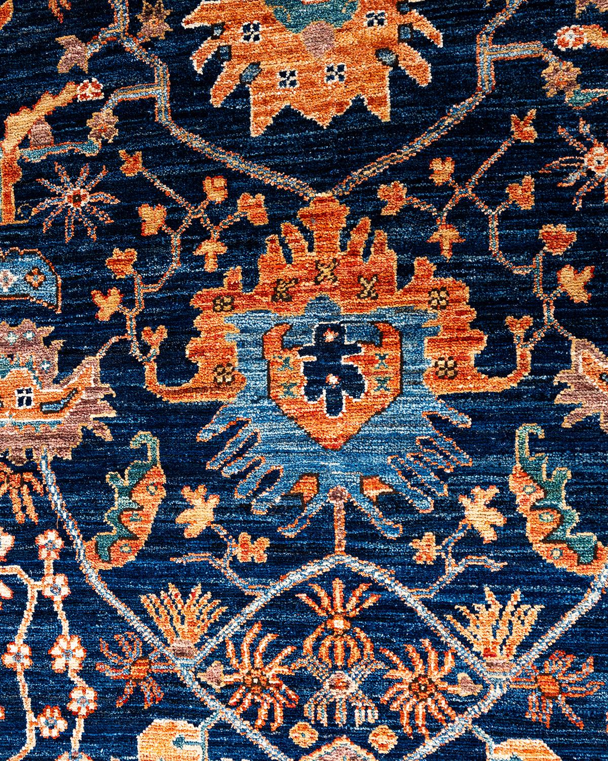 Pakistani Traditional Serapi Hand Knotted Wool Blue Area Rug