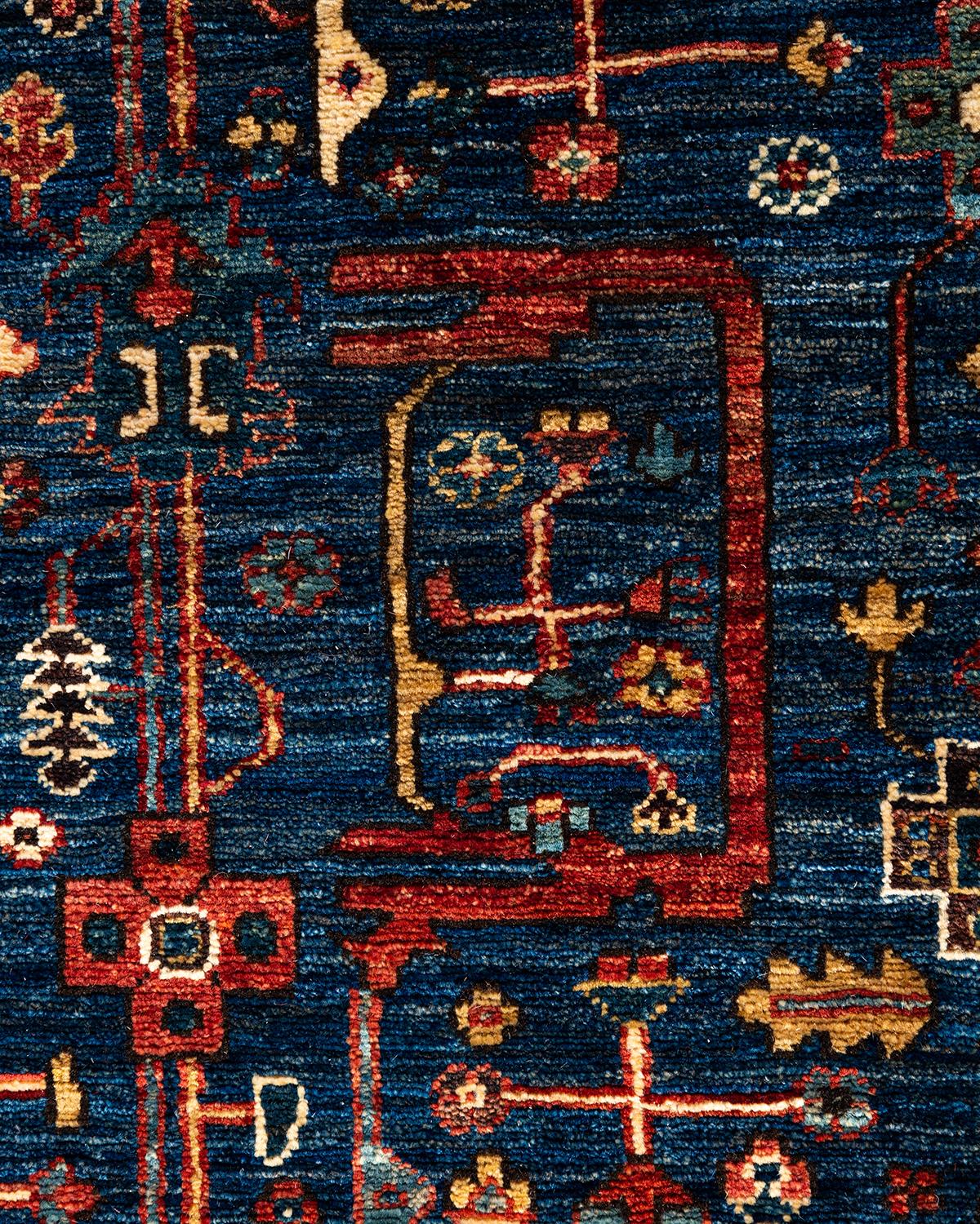Pakistani Traditional Serapi Hand Knotted Wool Blue Area Rug For Sale