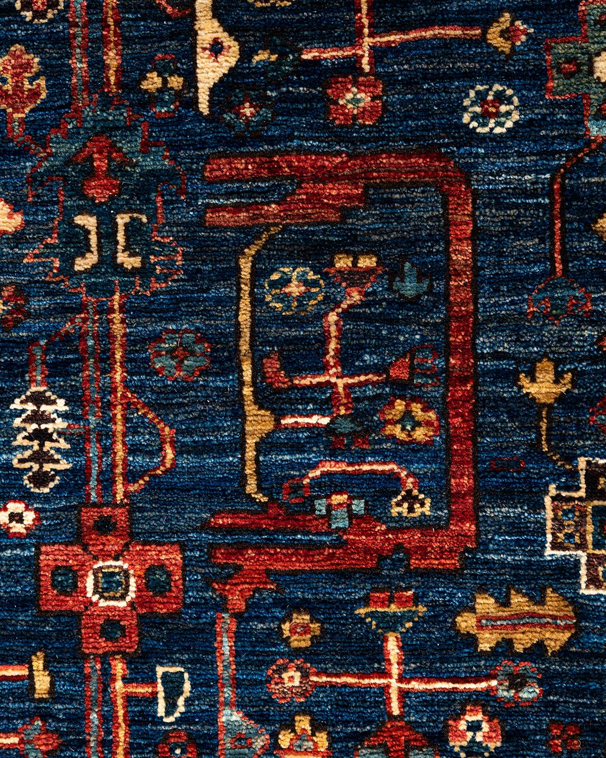 Pakistanais Tapis traditionnel Serapi noué à la main en laine bleue  en vente