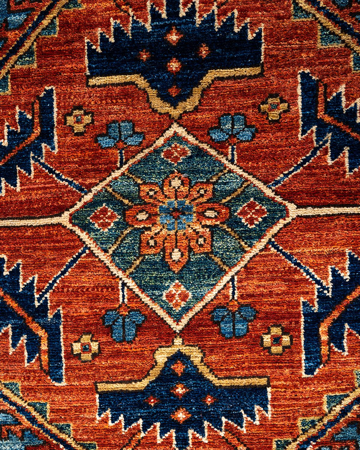 Pakistani Traditional Serapi Hand Knotted Wool Blue Area Rug  For Sale