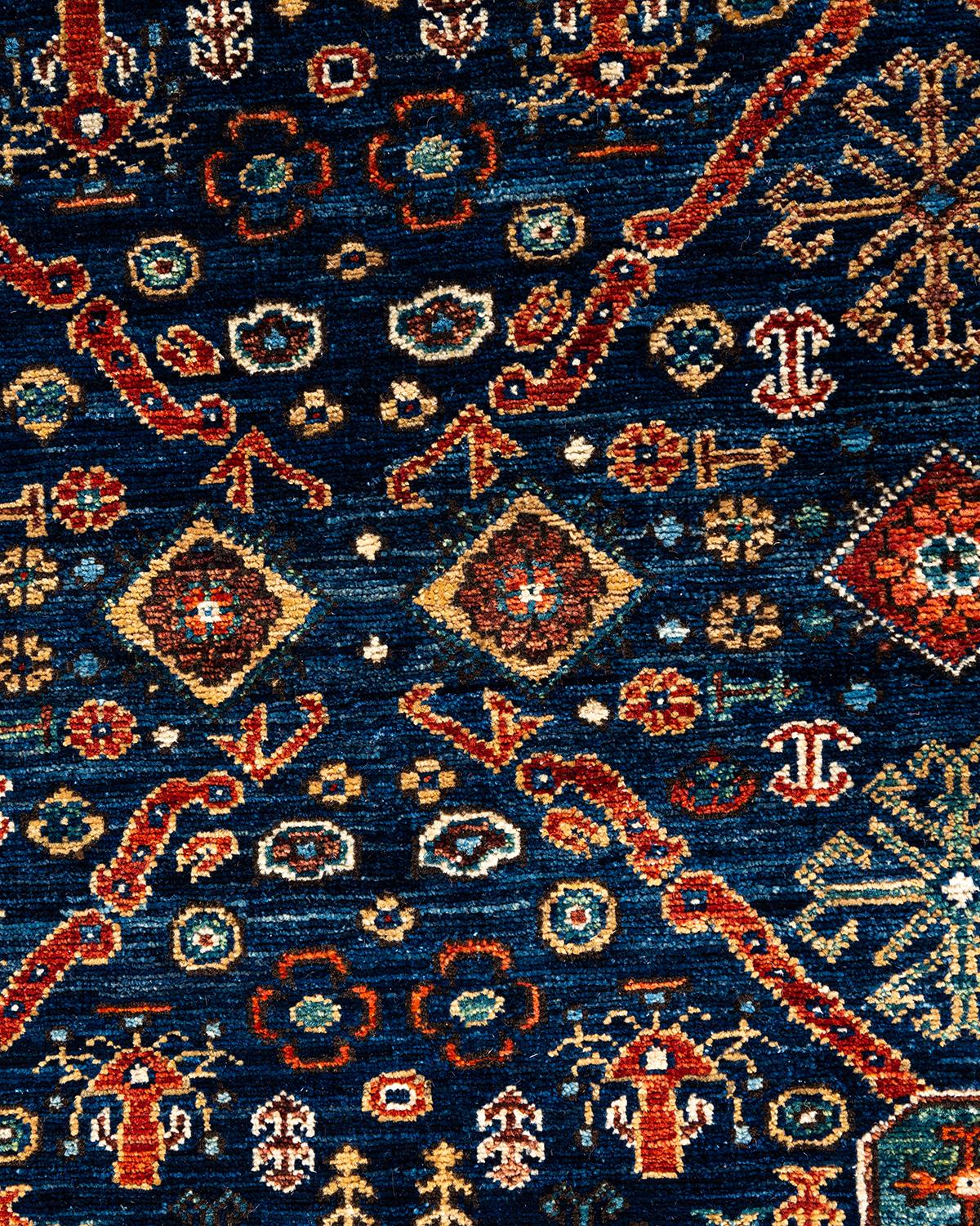 Pakistani Traditional Serapi Hand Knotted Wool Blue Area Rug  For Sale