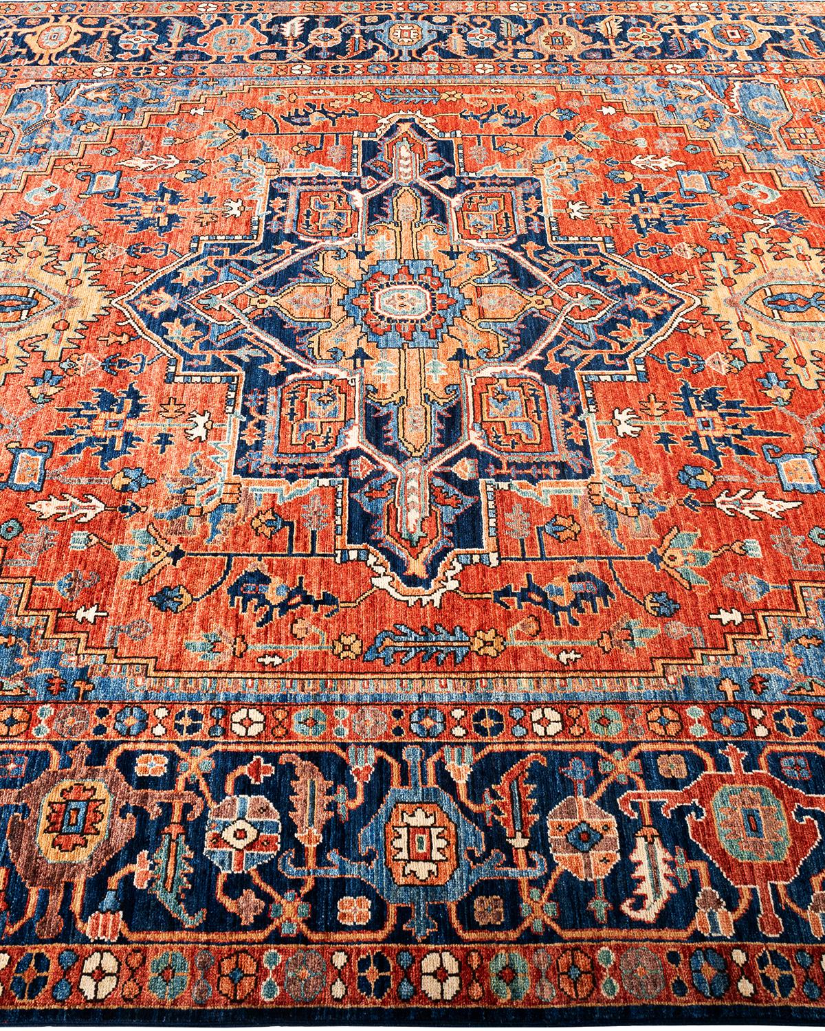  Traditional Serapi Hand Knotted Wool Blue Area Rug In New Condition For Sale In Norwalk, CT