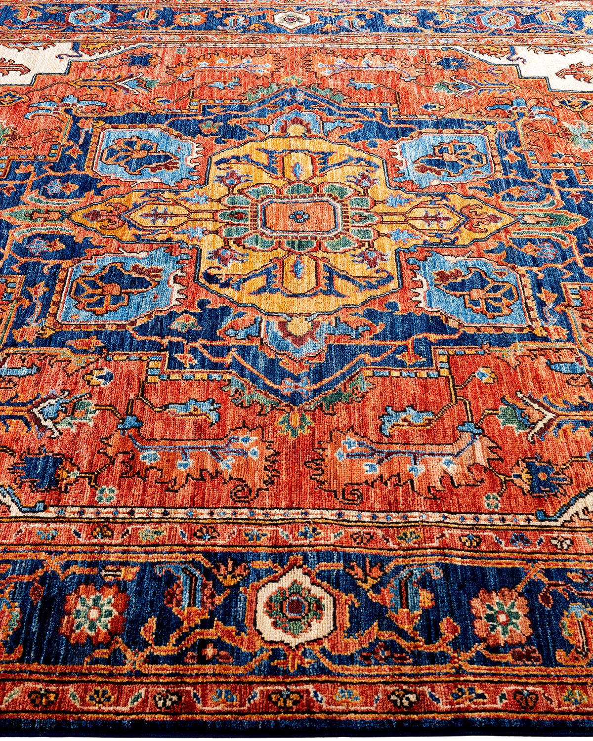  Traditional Serapi Hand Knotted Wool Blue Area Rug In New Condition For Sale In Norwalk, CT