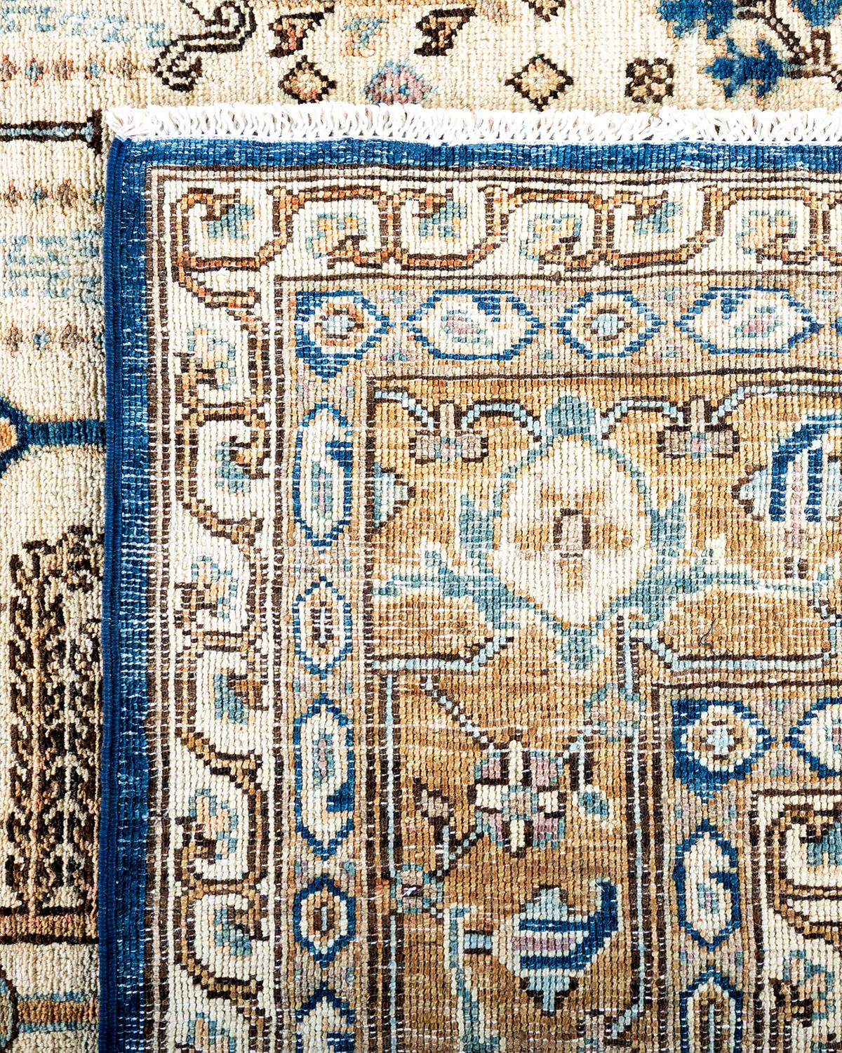 Contemporary Traditional Serapi Hand Knotted Wool Blue Area Rug For Sale