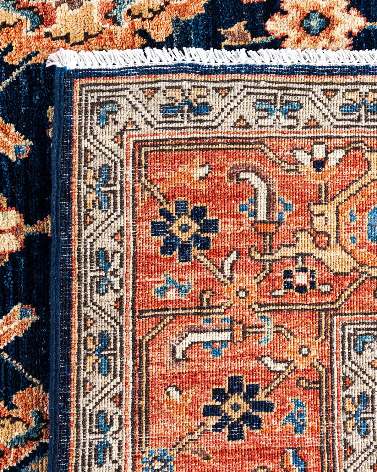 Contemporary Traditional Serapi Hand Knotted Wool Blue Area Rug For Sale