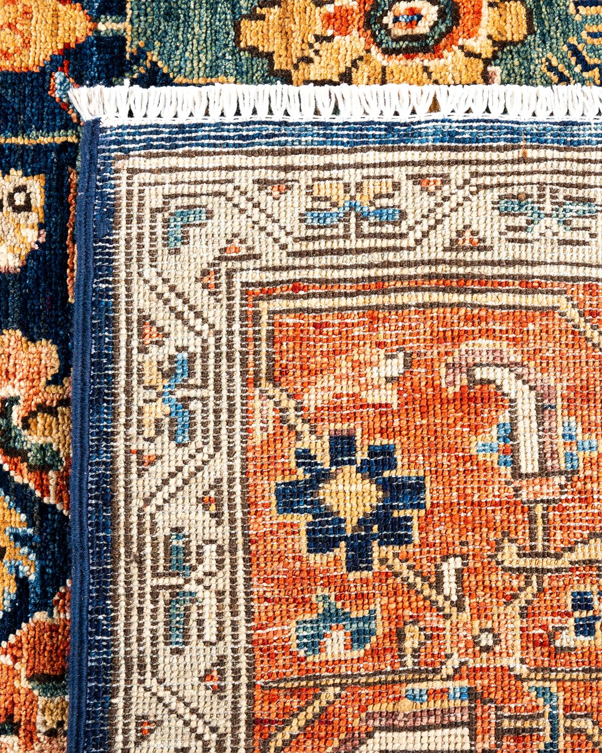 Contemporary Traditional Serapi Hand Knotted Wool Blue Area Rug For Sale