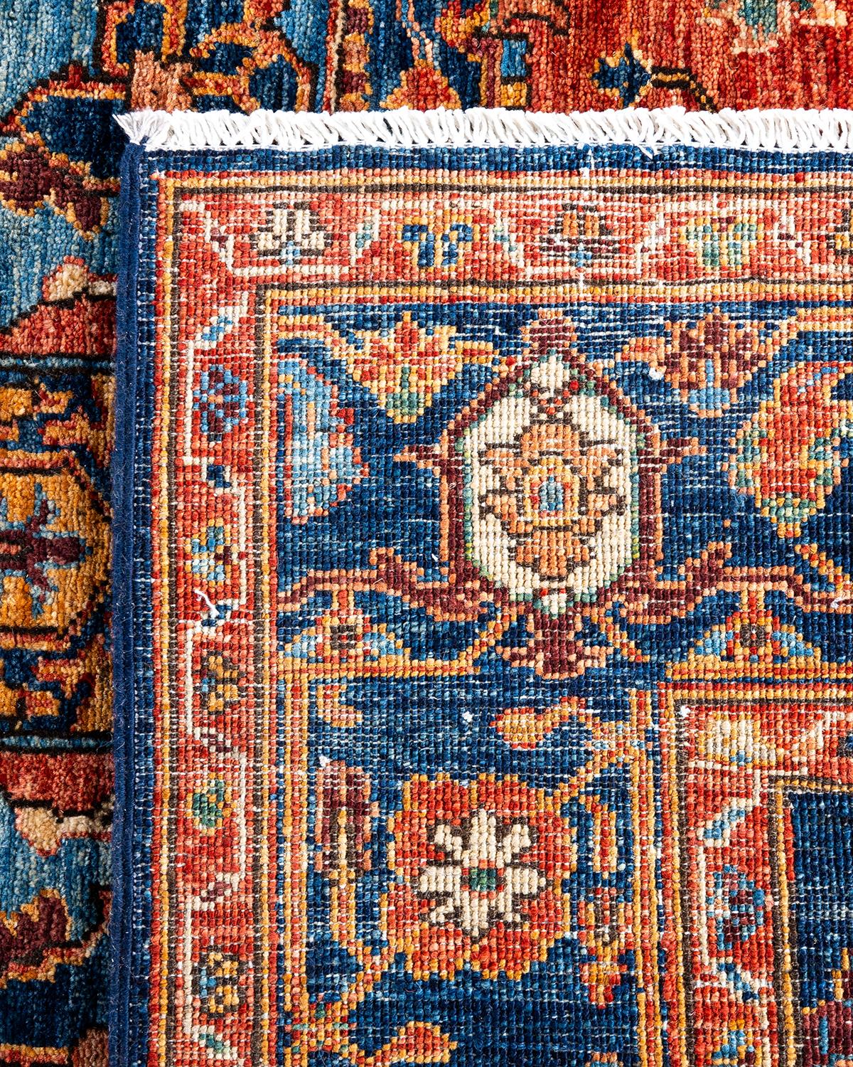 Contemporary Traditional Serapi Hand Knotted Wool Blue Area Rug For Sale