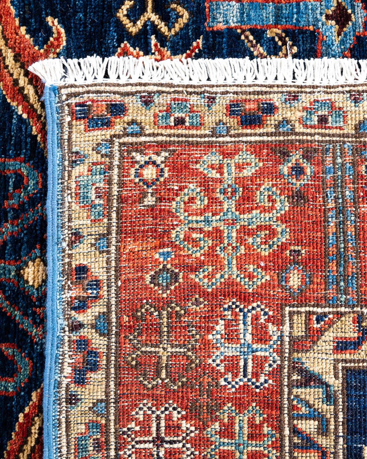Contemporary Traditional Serapi Hand Knotted Wool Blue Area Rug