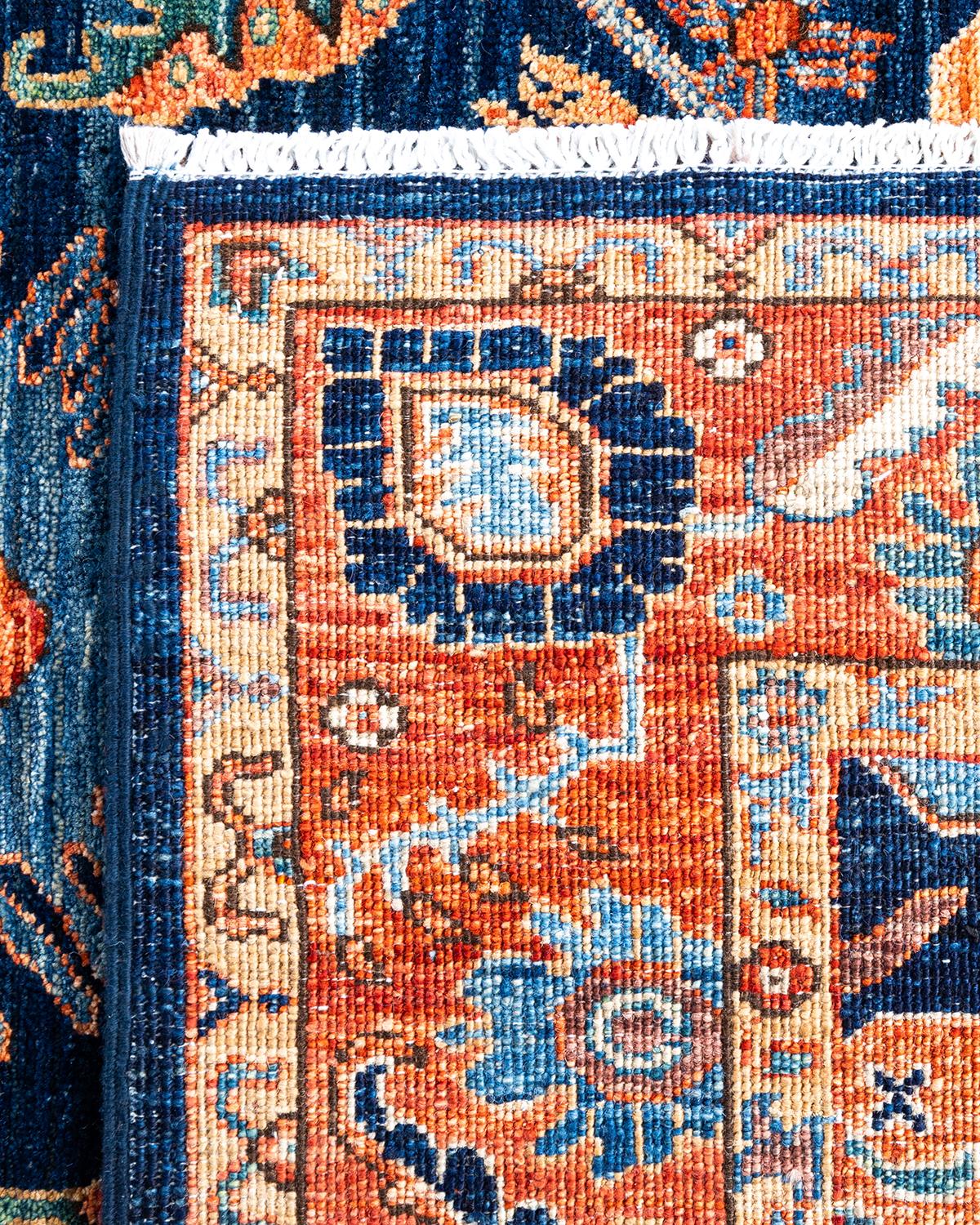 Contemporary Traditional Serapi Hand Knotted Wool Blue Area Rug