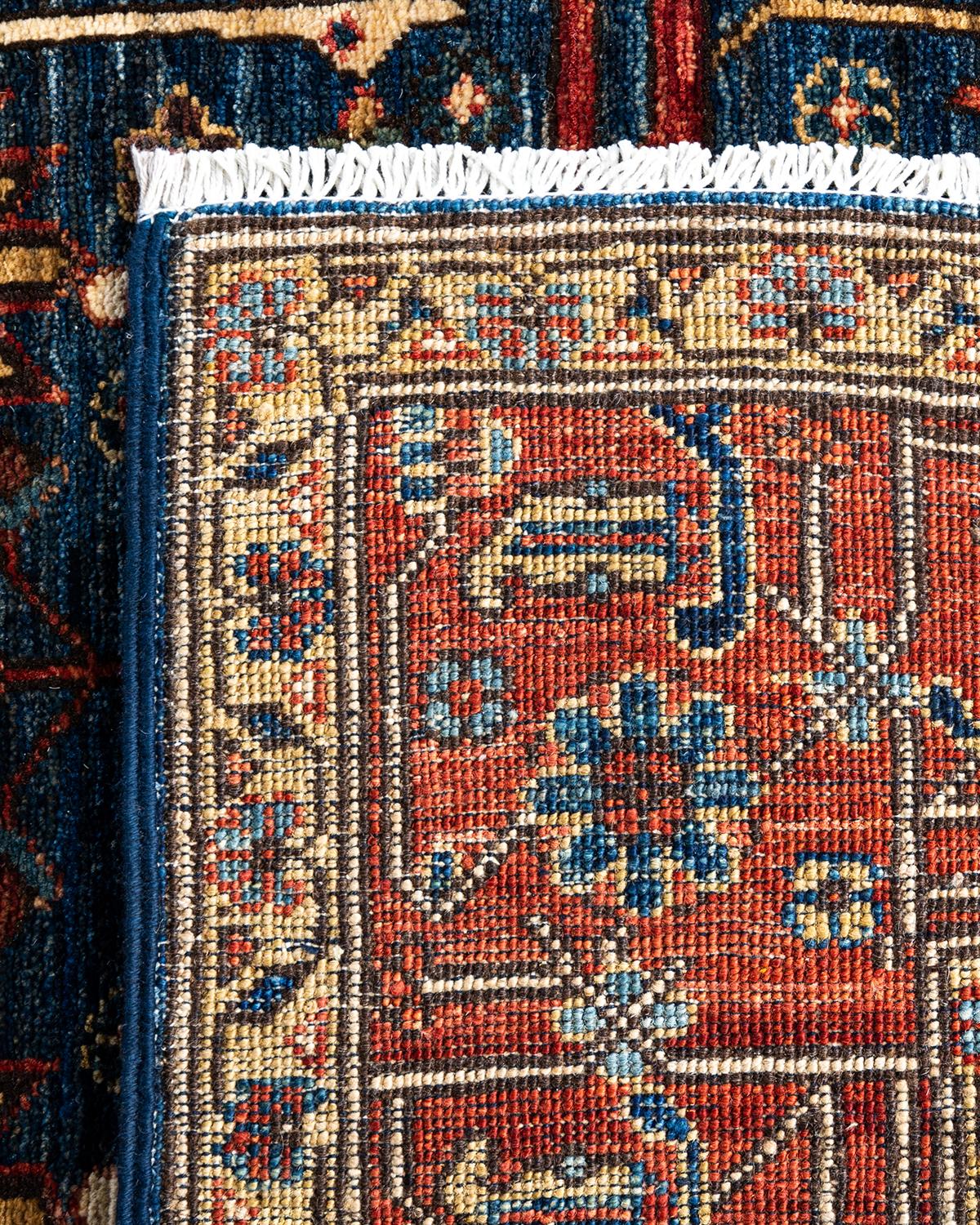 Contemporary Traditional Serapi Hand Knotted Wool Blue Area Rug For Sale