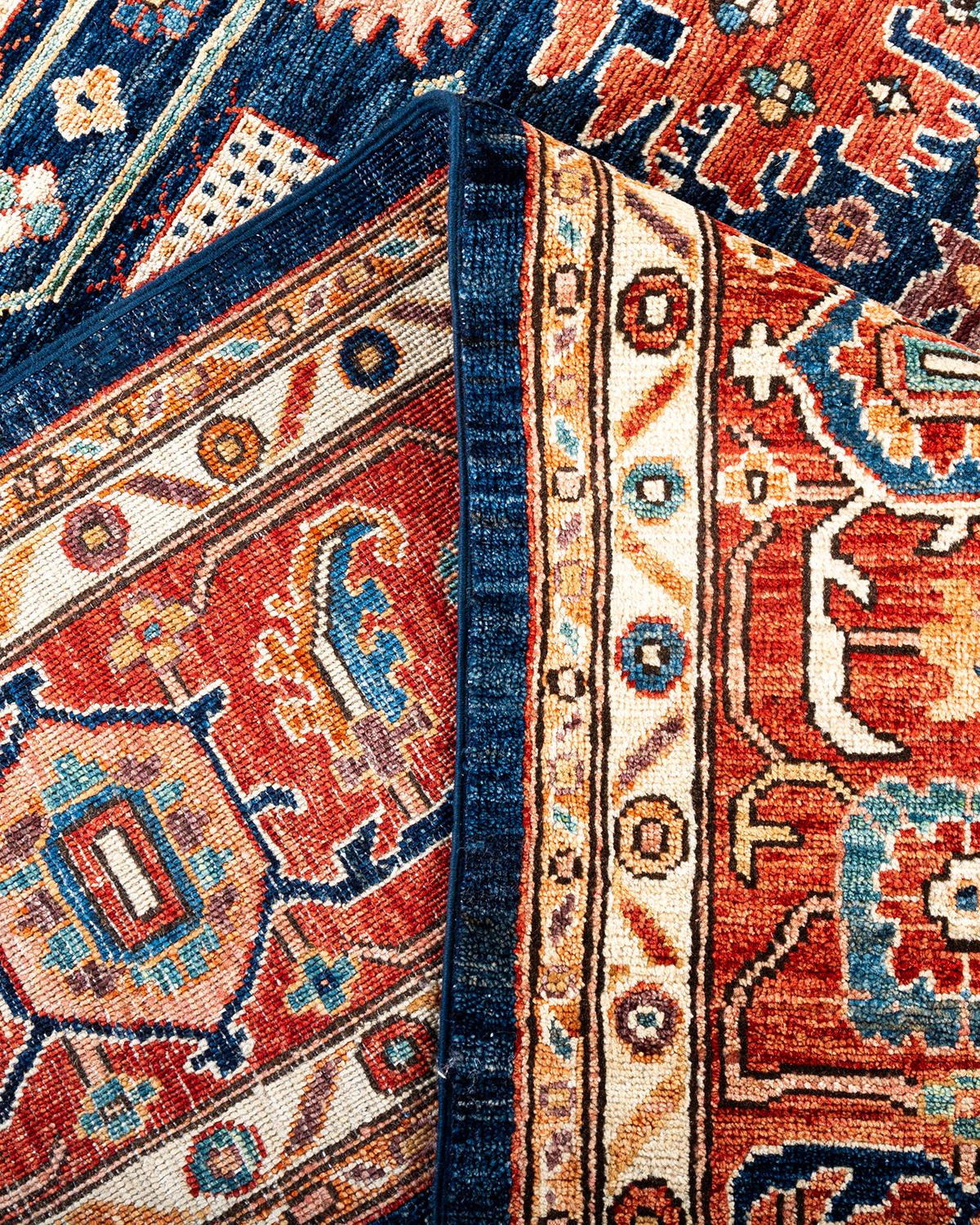 Traditional Serapi Hand Knotted Wool Blue Area Rug For Sale 1