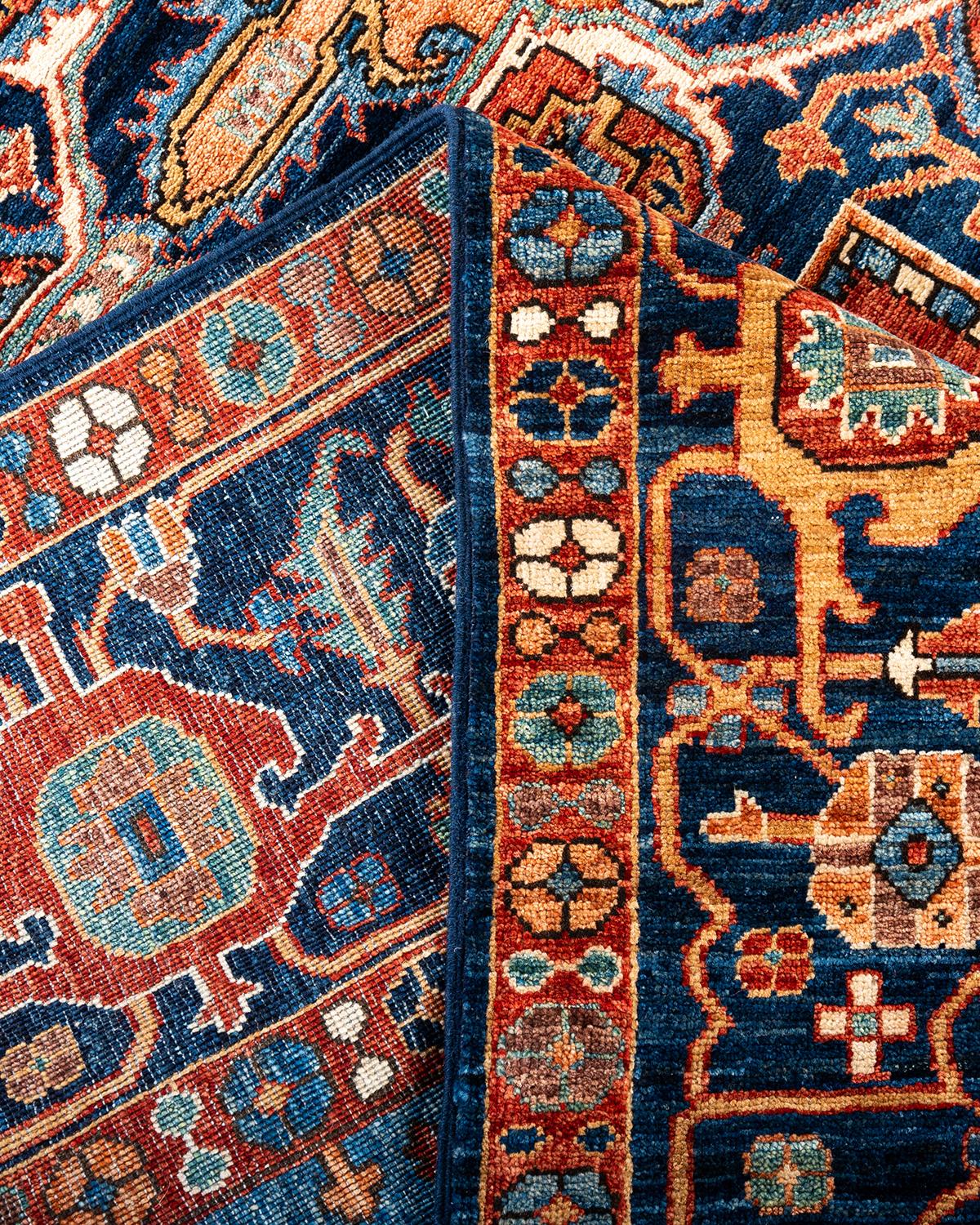Traditional Serapi Hand Knotted Wool Blue Area Rug For Sale 1