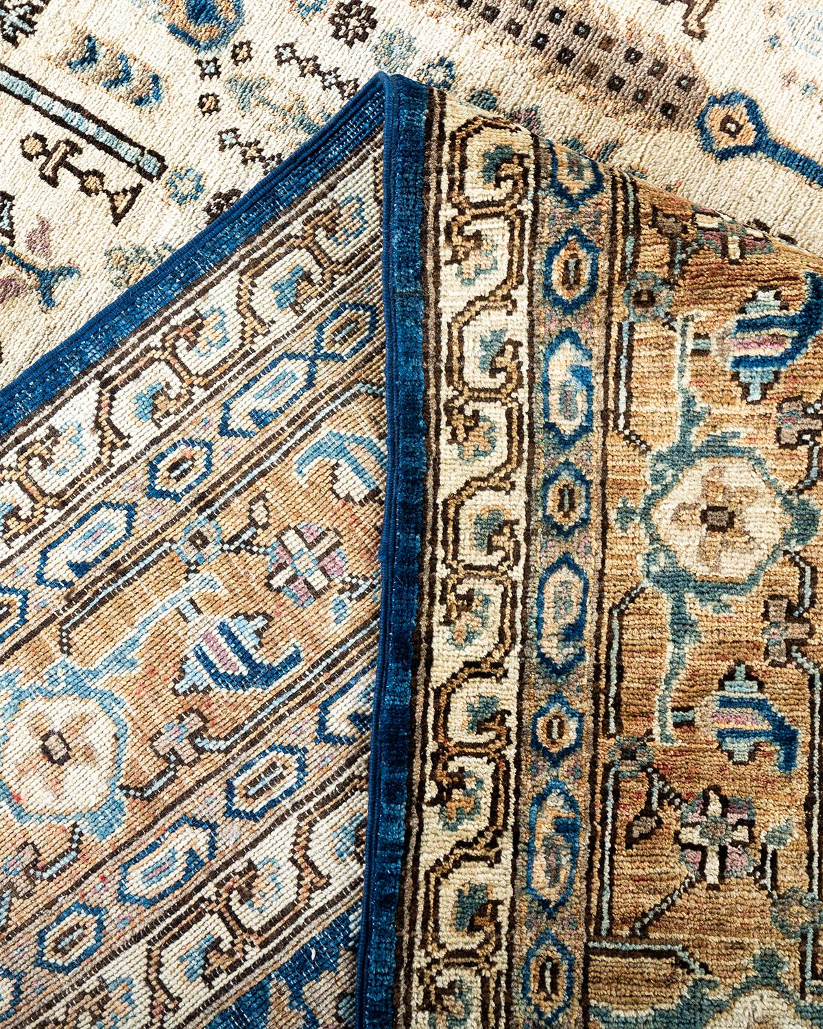 Traditional Serapi Hand Knotted Wool Blue Area Rug For Sale 1