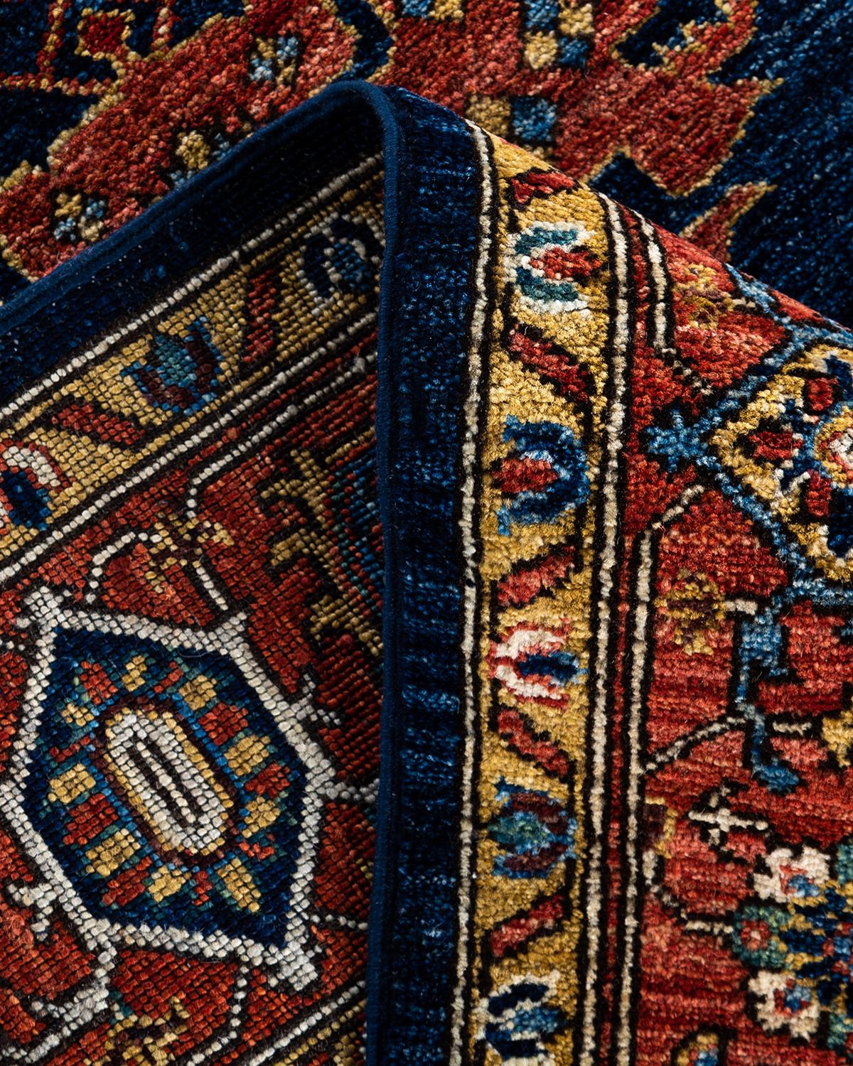 Traditional Serapi Hand Knotted Wool Blue Area Rug For Sale 1