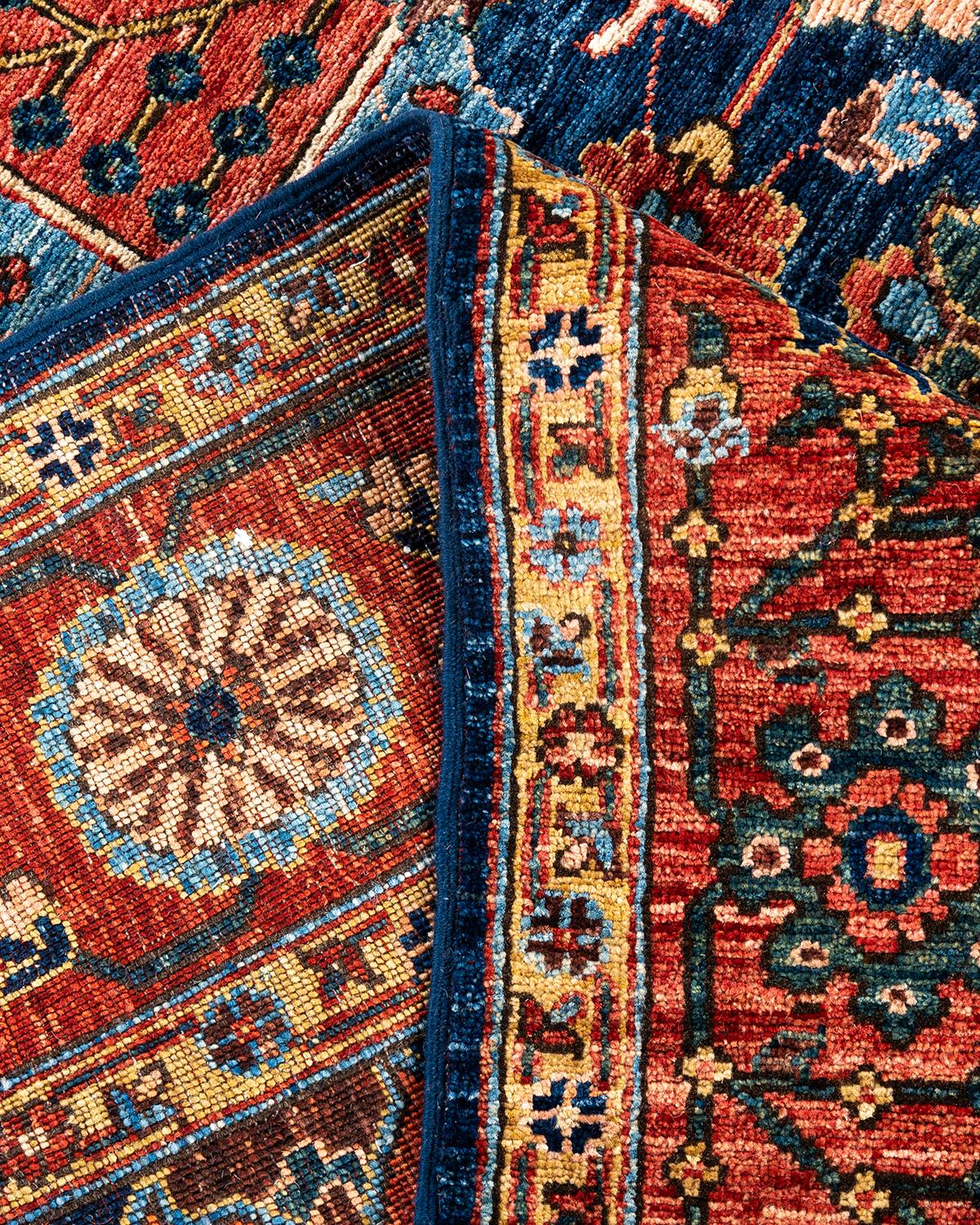 Traditional Serapi Hand Knotted Wool Blue Area Rug For Sale 1