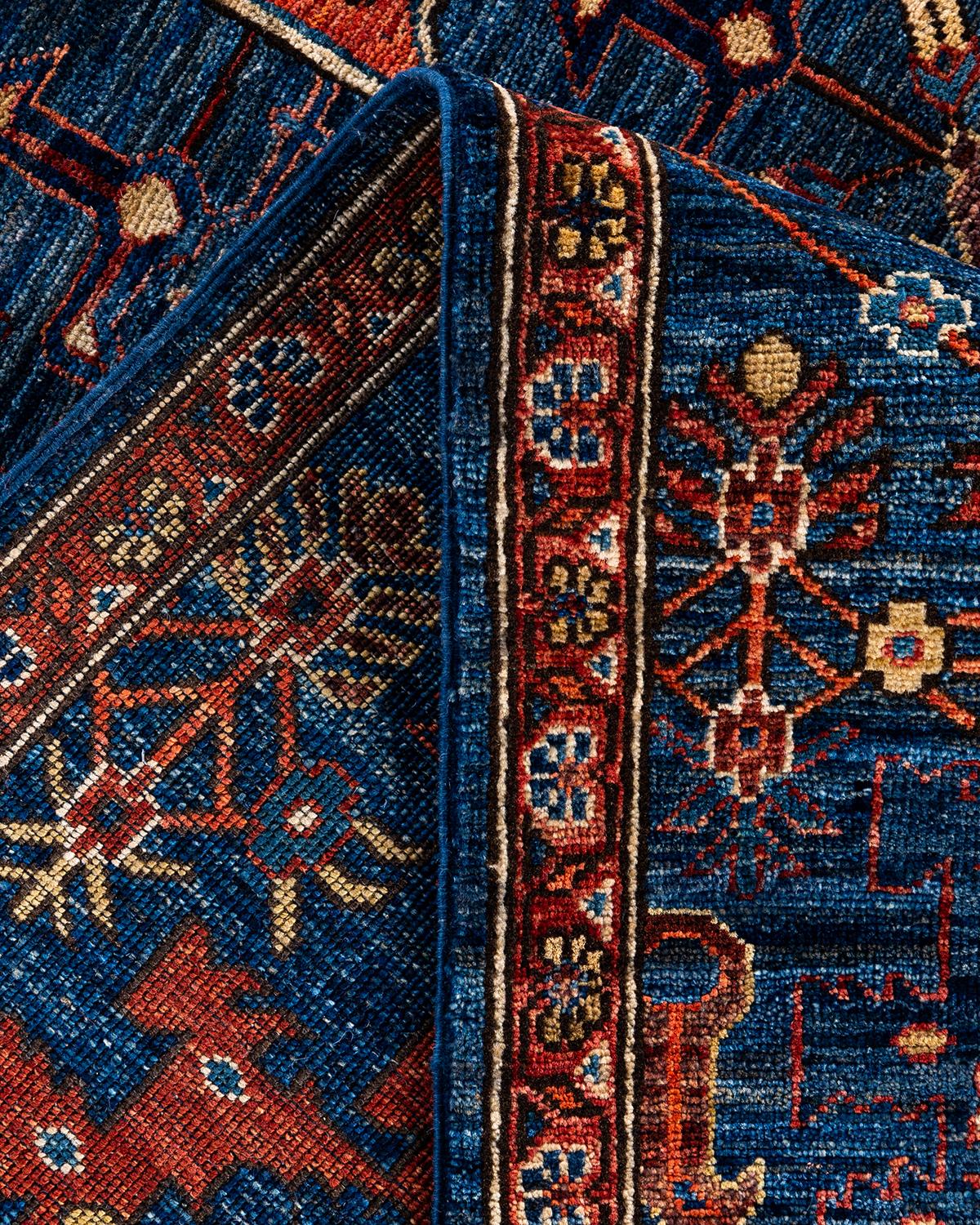  Traditional Serapi Hand Knotted Wool Blue Area Rug For Sale 1