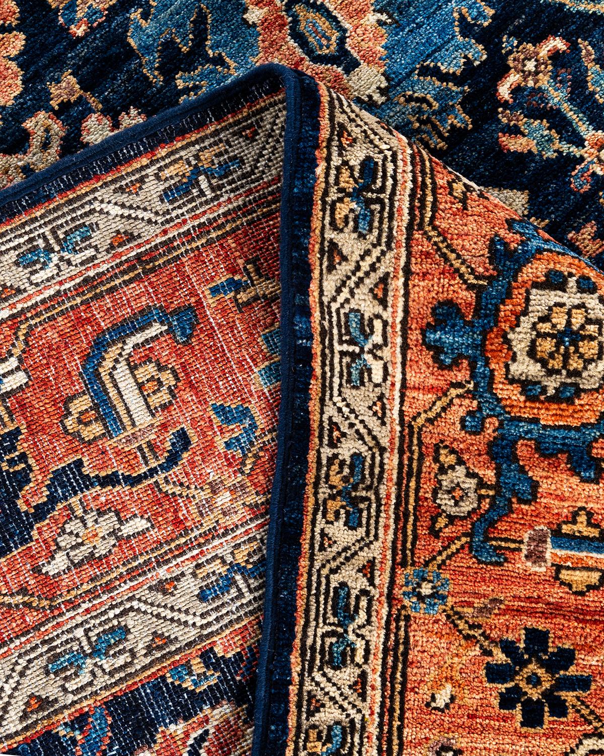 Traditional Serapi Hand Knotted Wool Blue Area Rug For Sale 1