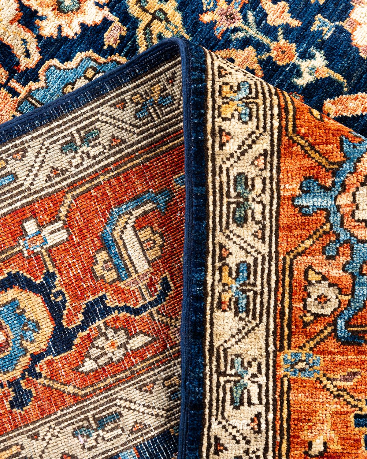 Traditional Serapi Hand Knotted Wool Blue Area Rug For Sale 1