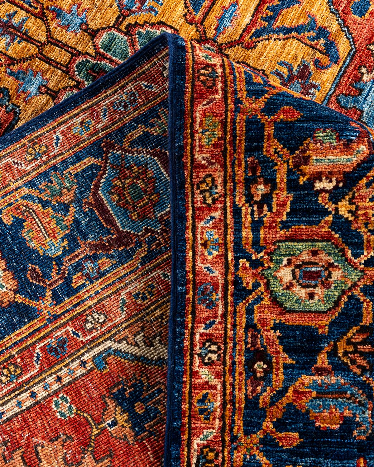 Traditional Serapi Hand Knotted Wool Blue Area Rug For Sale 1