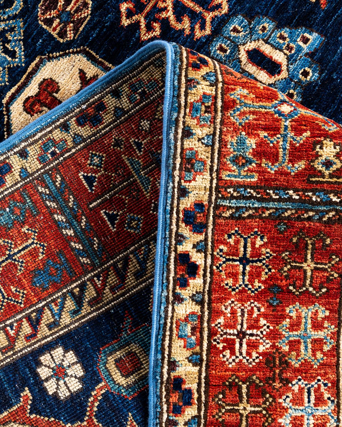 Traditional Serapi Hand Knotted Wool Blue Area Rug 1