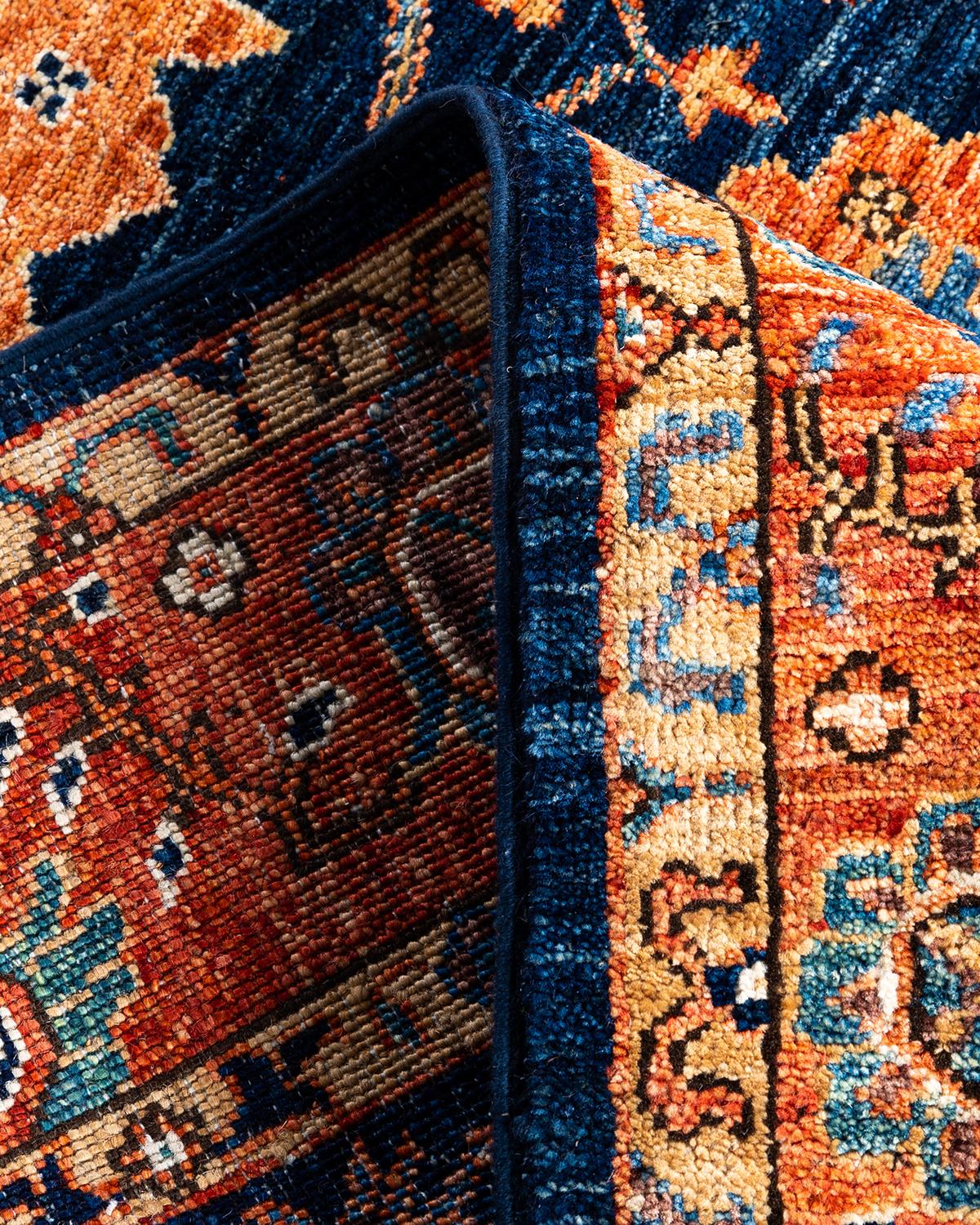 Traditional Serapi Hand Knotted Wool Blue Area Rug 1