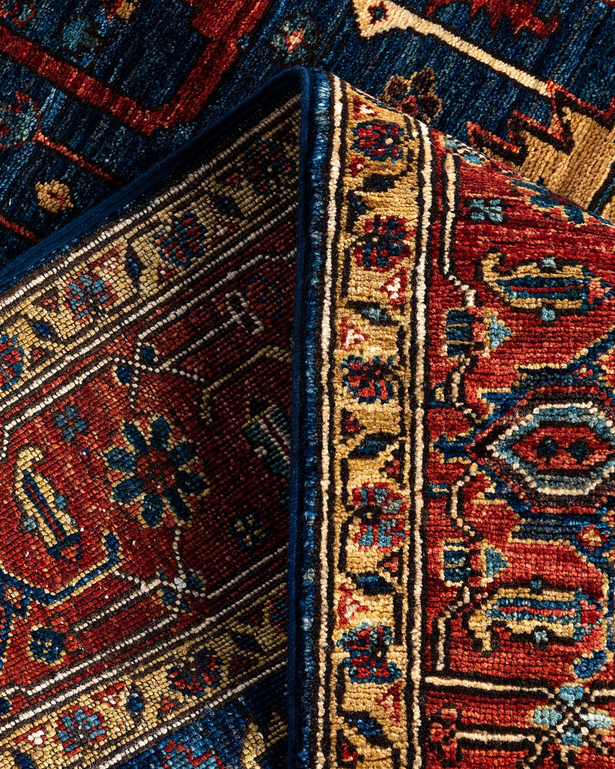 Traditional Serapi Hand Knotted Wool Blue Area Rug For Sale 1