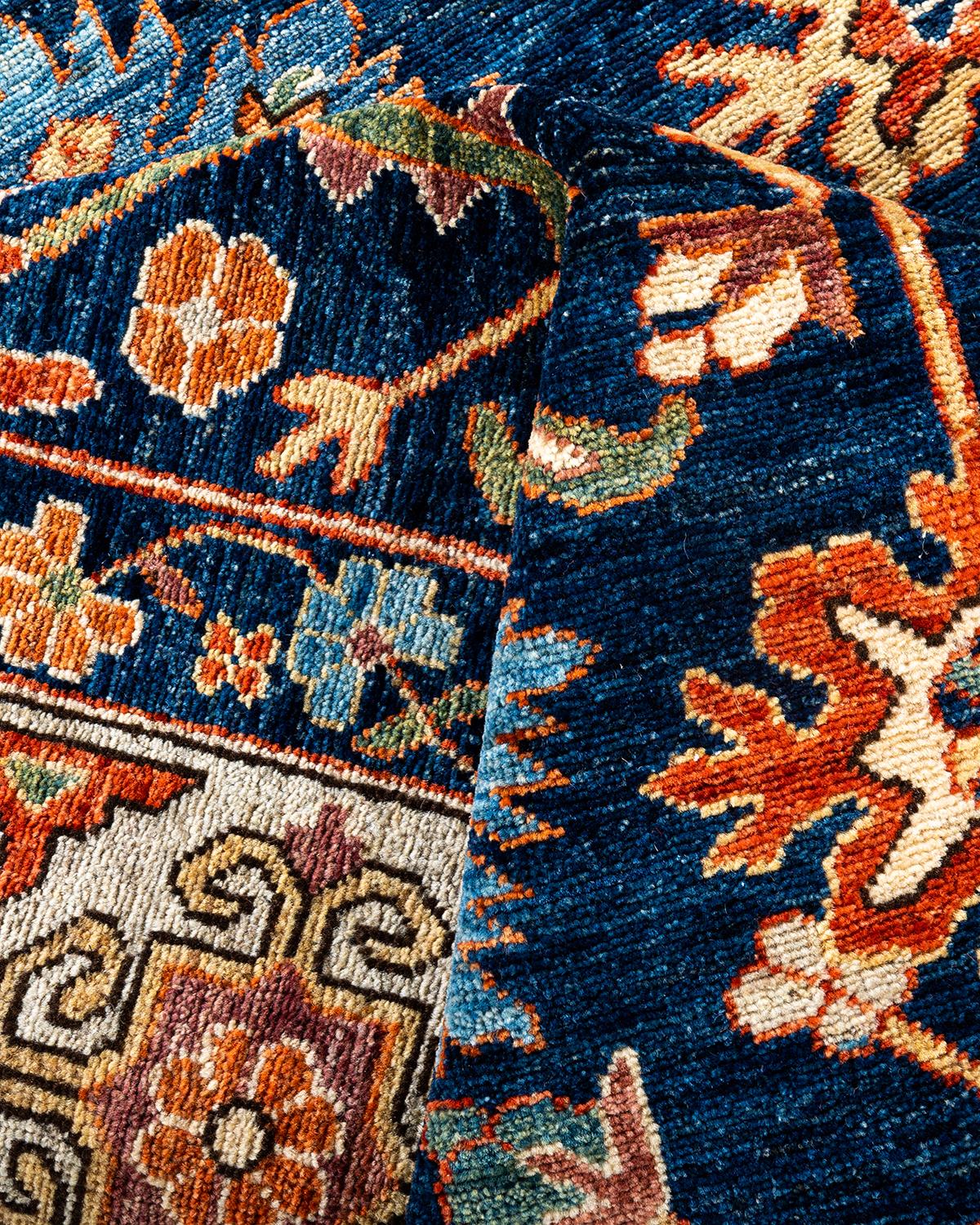 Traditional Serapi Hand Knotted Wool Blue Area Rug For Sale 2