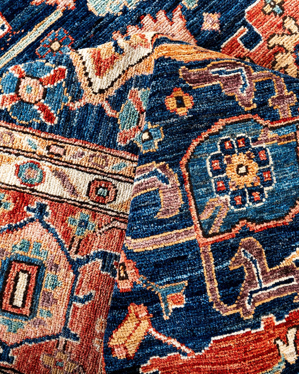Traditional Serapi Hand Knotted Wool Blue Area Rug For Sale 2