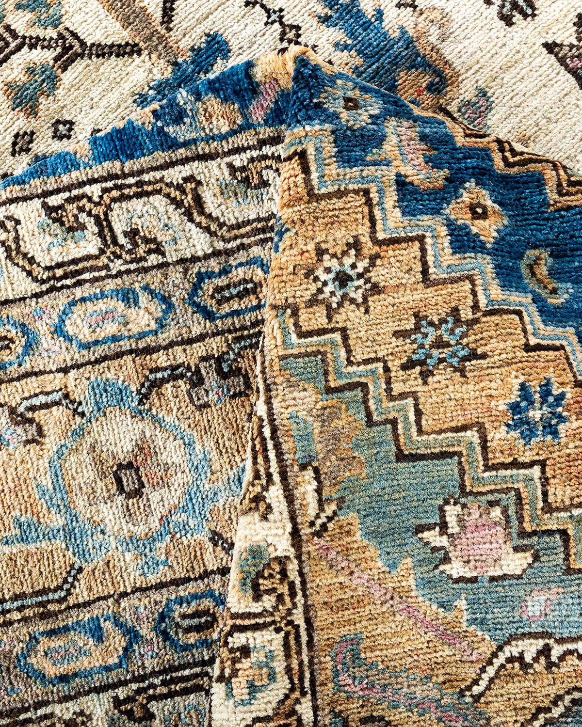 Traditional Serapi Hand Knotted Wool Blue Area Rug For Sale 2