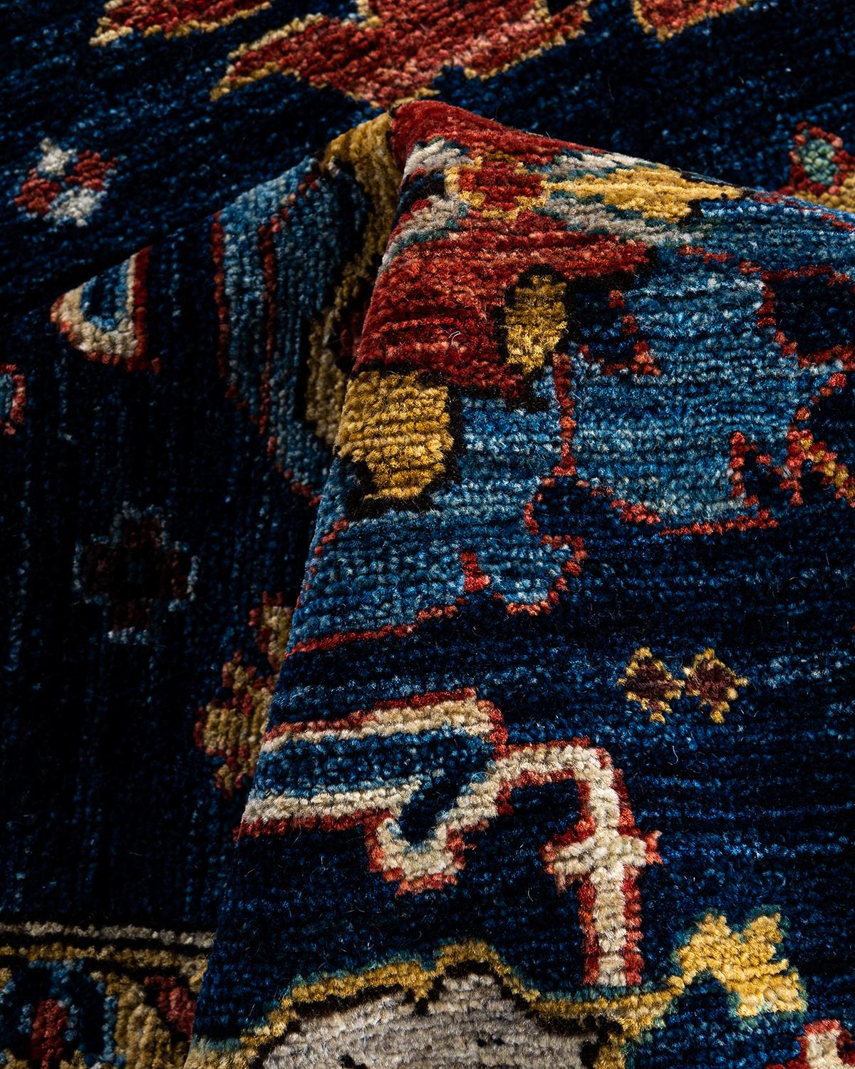 Traditional Serapi Hand Knotted Wool Blue Area Rug For Sale 2
