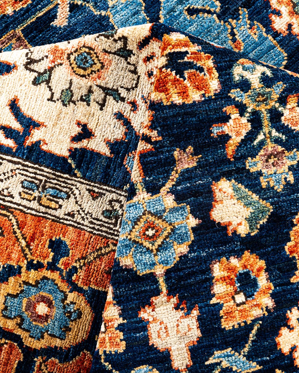 Traditional Serapi Hand Knotted Wool Blue Area Rug For Sale 2