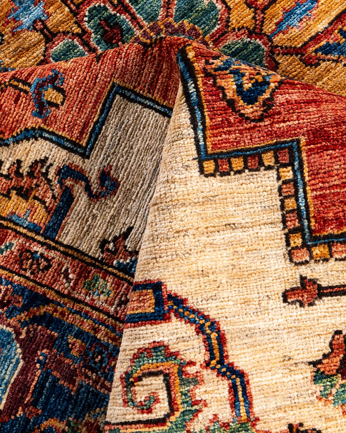 Traditional Serapi Hand Knotted Wool Blue Area Rug For Sale 2