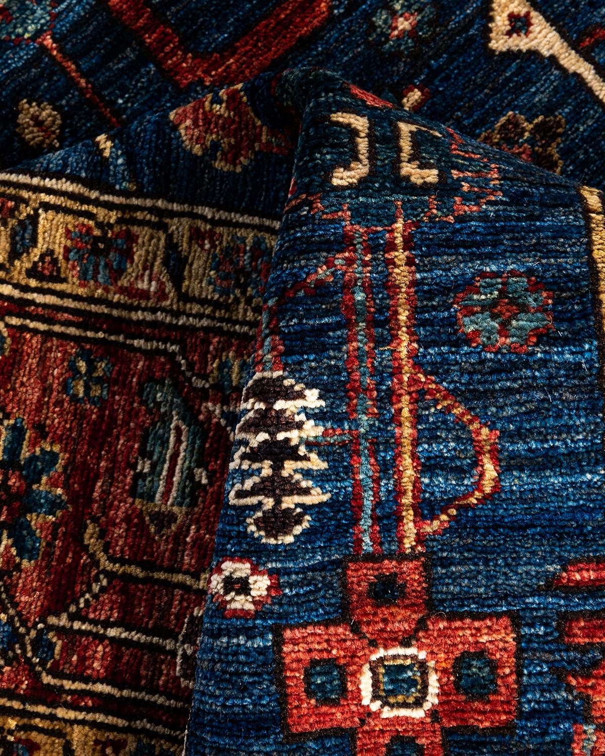 Traditional Serapi Hand Knotted Wool Blue Area Rug For Sale 2
