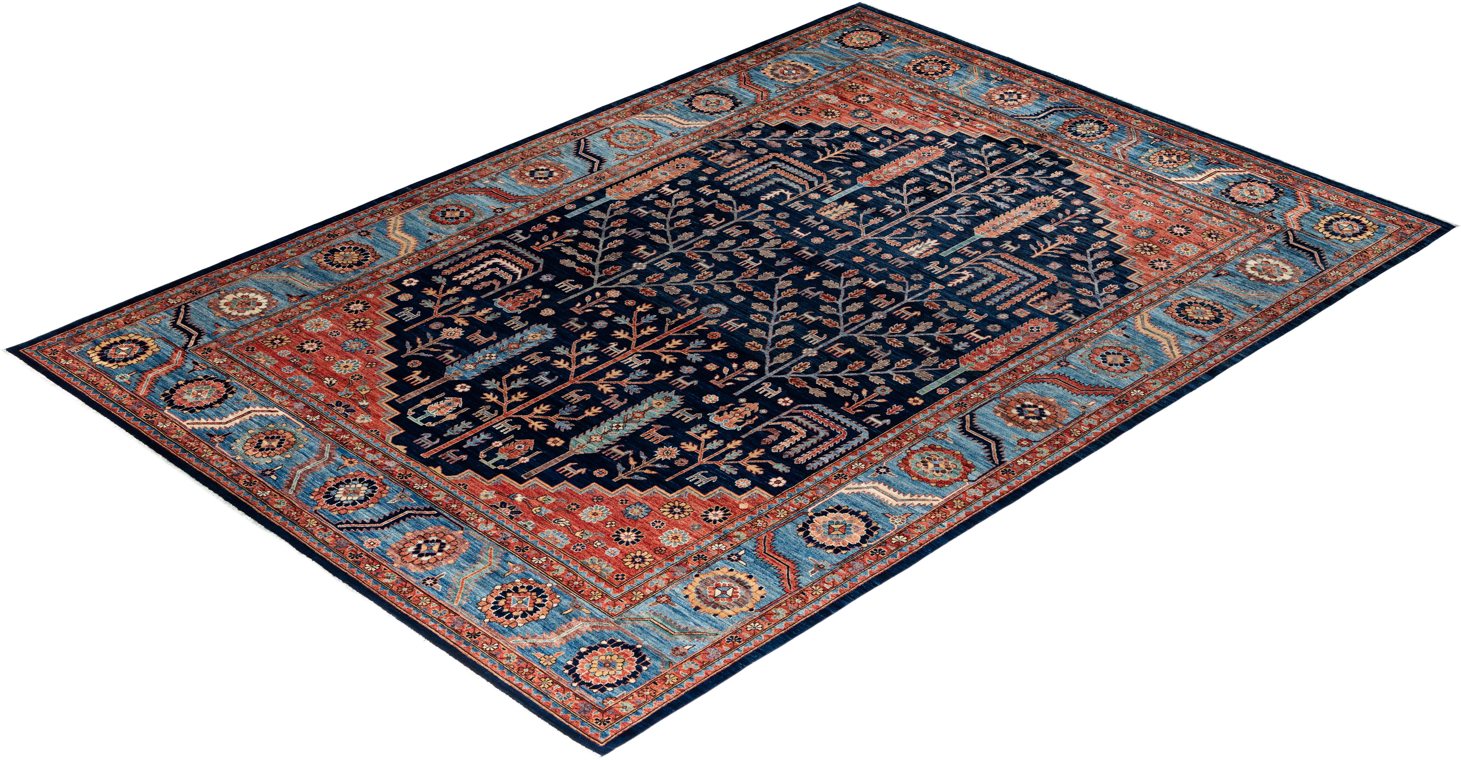 Traditional Serapi Hand Knotted Wool Blue Area Rug For Sale 3