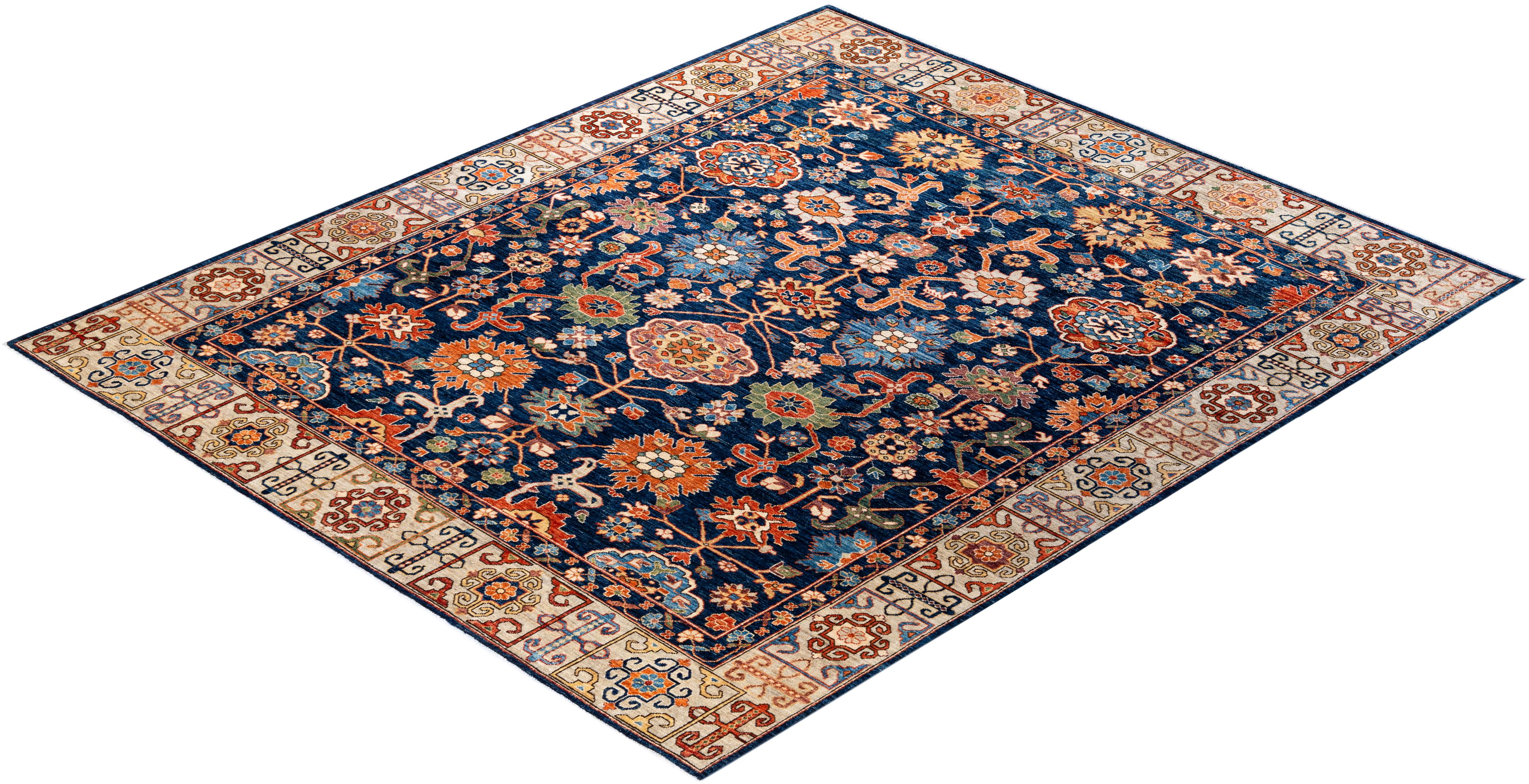 Traditional Serapi Hand Knotted Wool Blue Area Rug For Sale 3