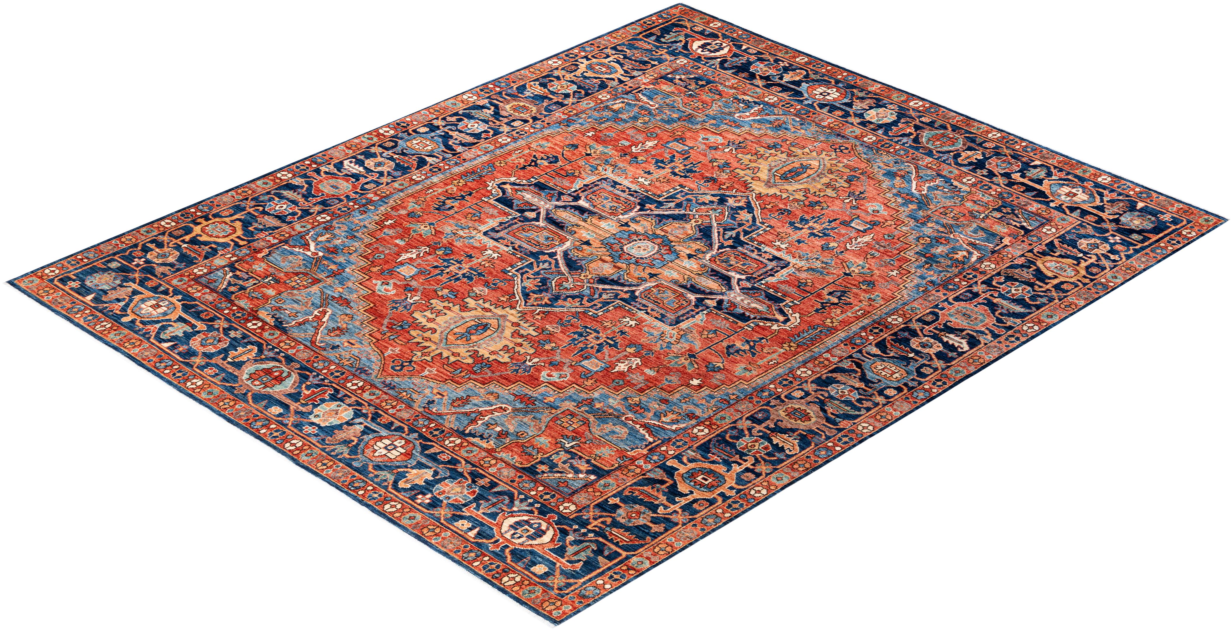  Traditional Serapi Hand Knotted Wool Blue Area Rug For Sale 3