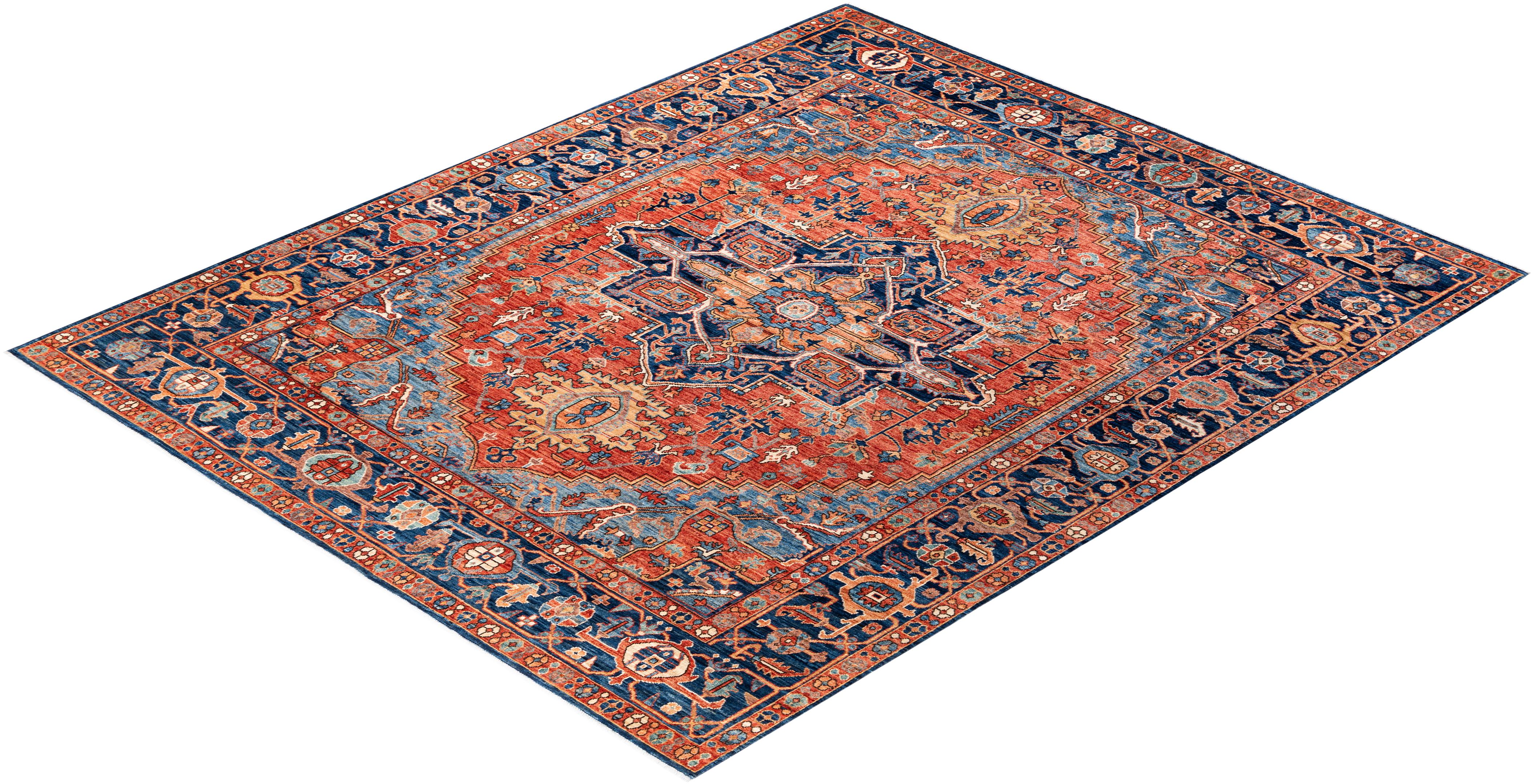 Traditional Serapi Hand Knotted Wool Blue Area Rug For Sale 3