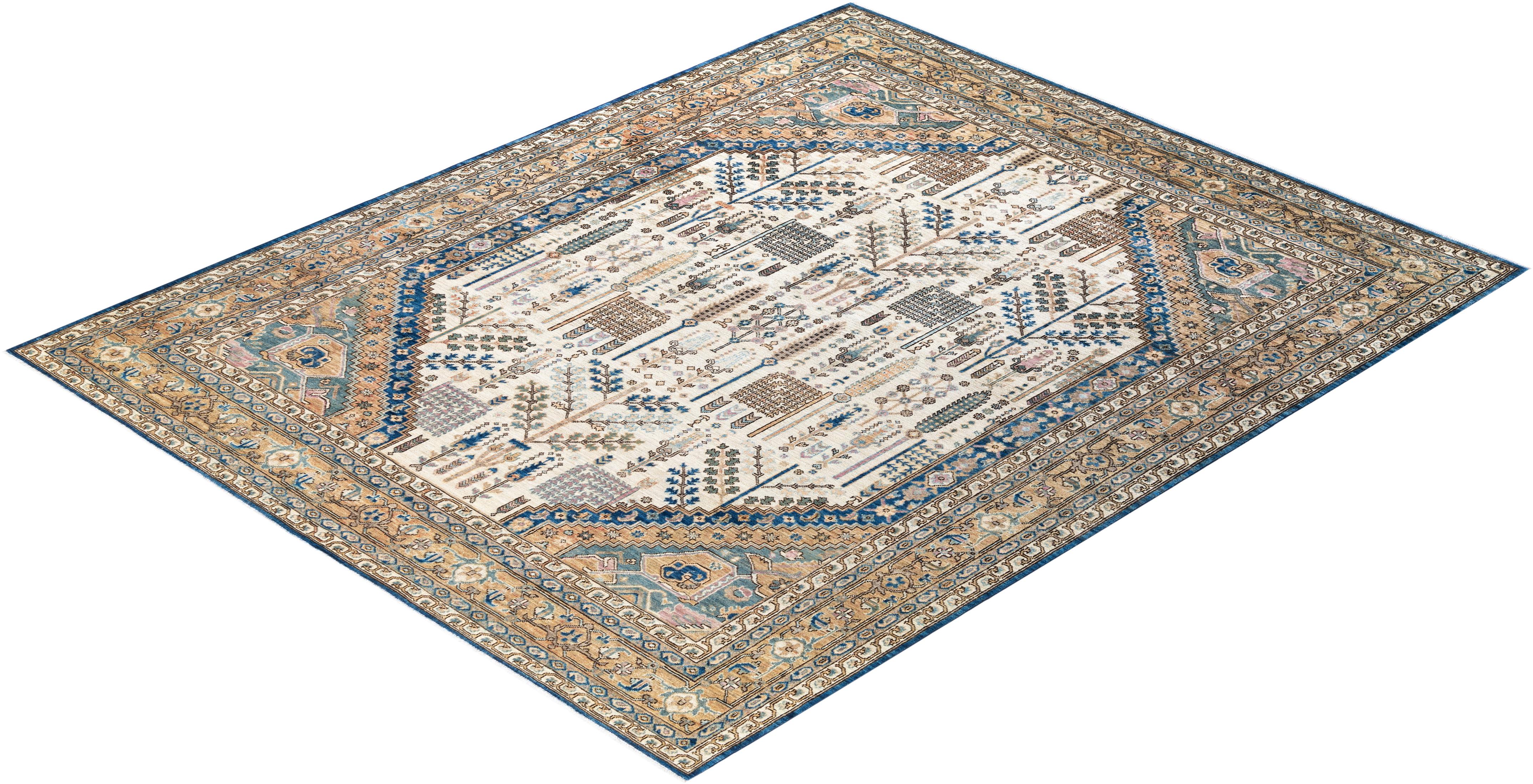 Traditional Serapi Hand Knotted Wool Blue Area Rug For Sale 3