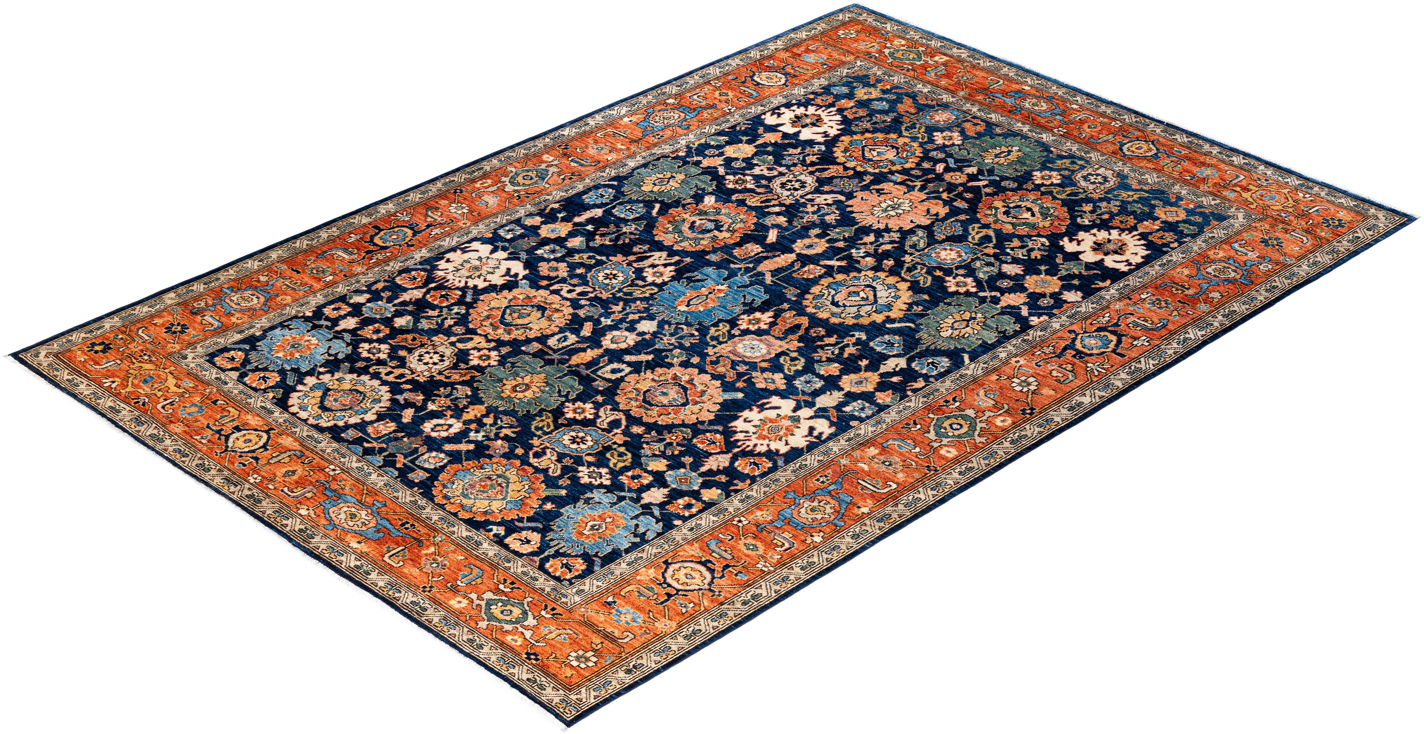  Traditional Serapi Hand Knotted Wool Blue Area Rug For Sale 3