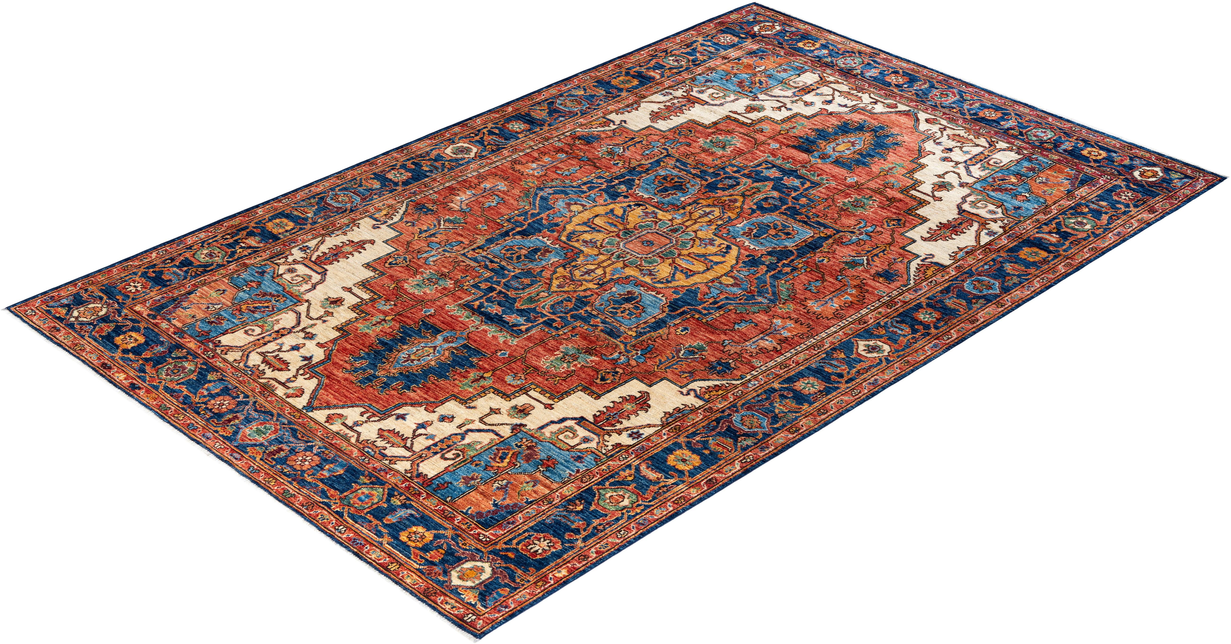  Traditional Serapi Hand Knotted Wool Blue Area Rug For Sale 3