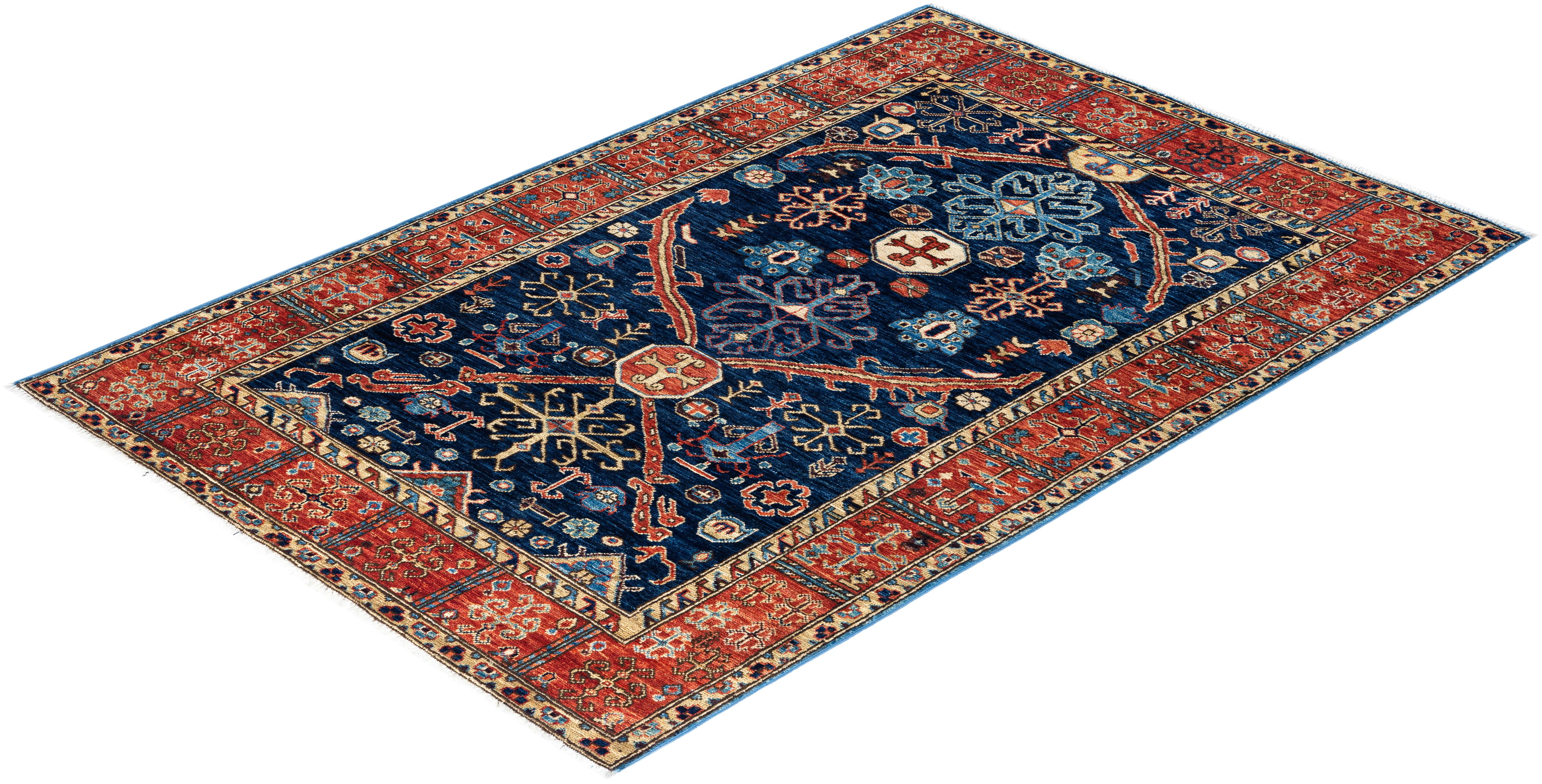 Traditional Serapi Hand Knotted Wool Blue Area Rug 3