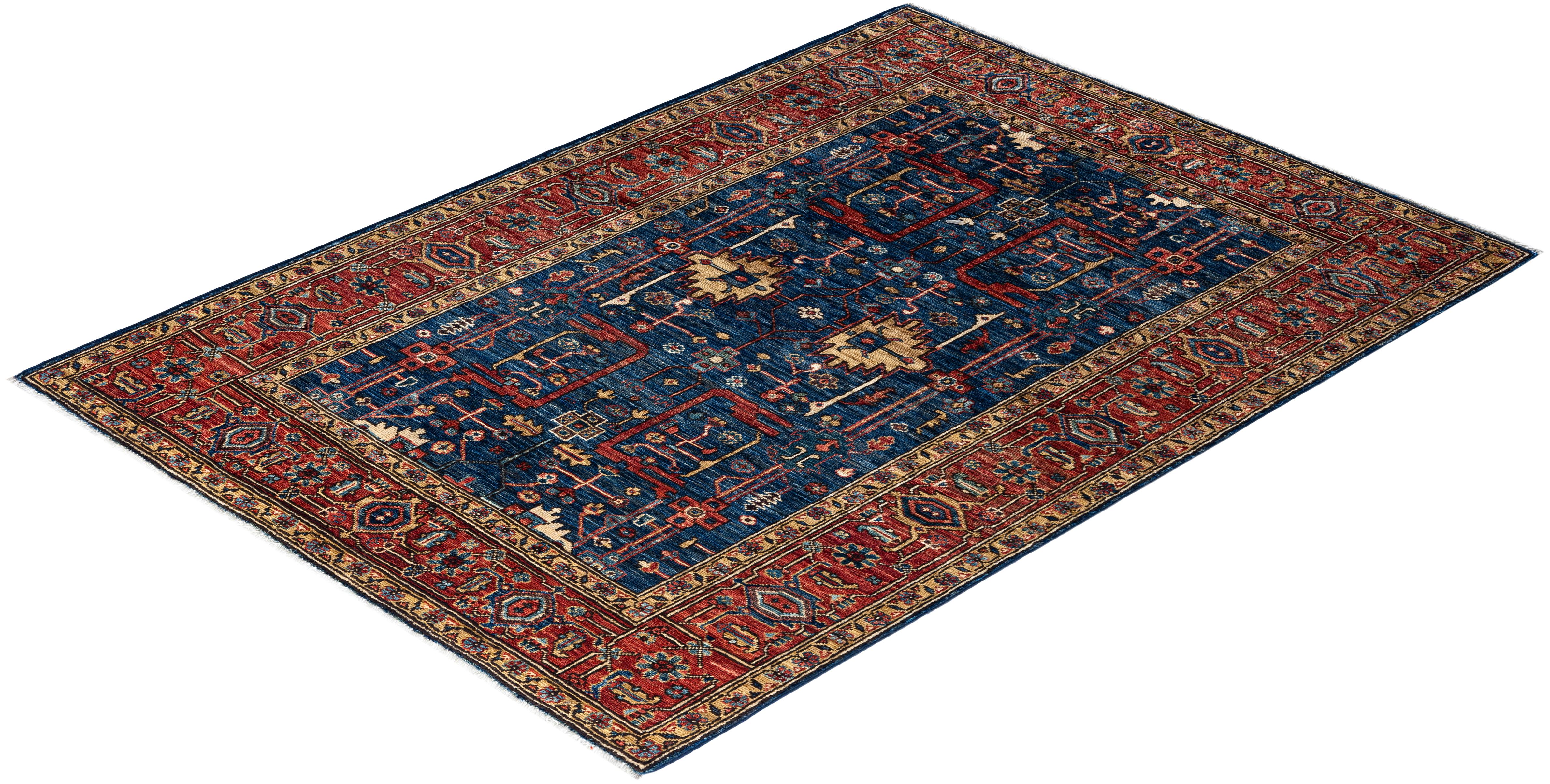 Traditional Serapi Hand Knotted Wool Blue Area Rug For Sale 3