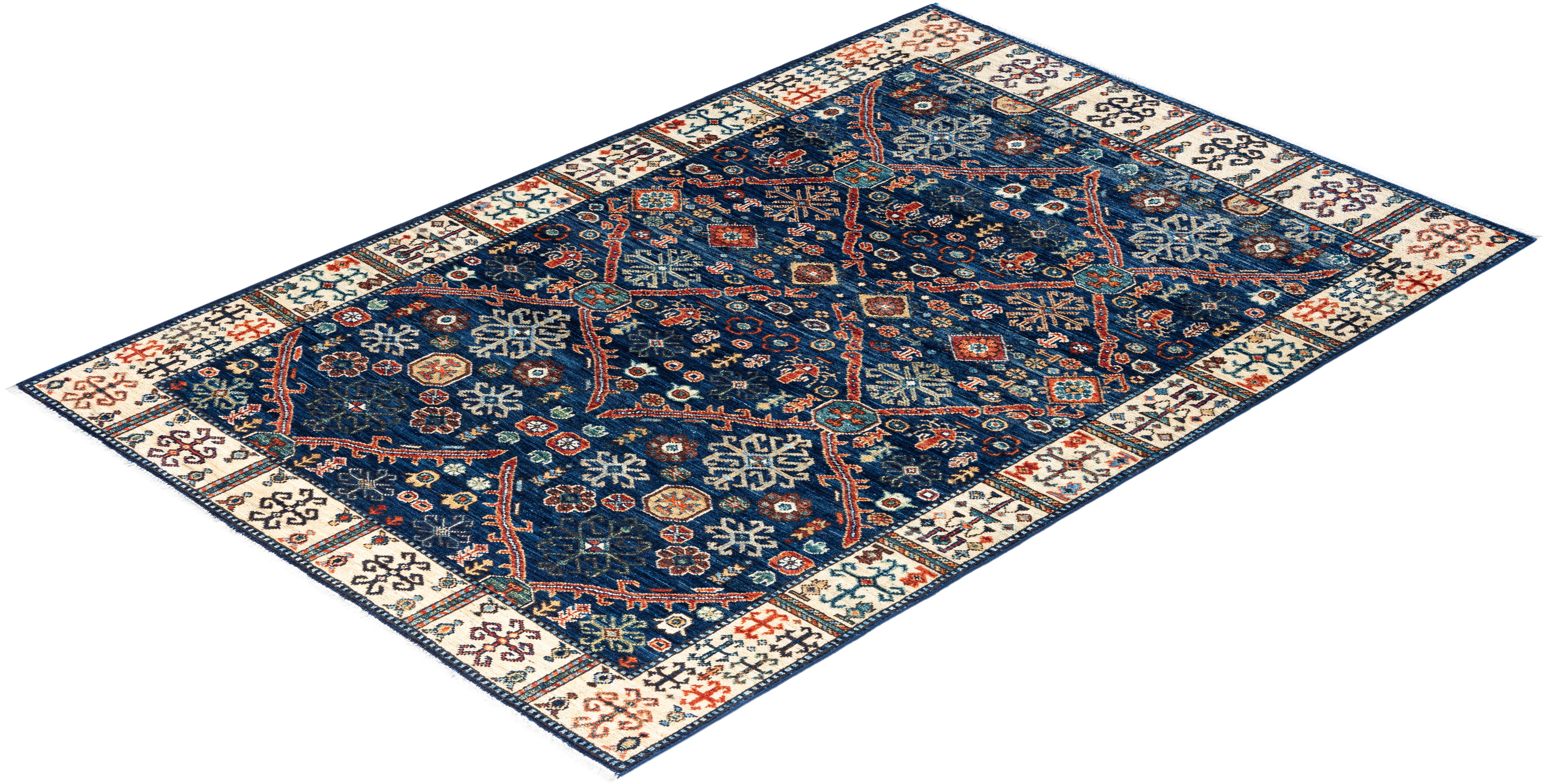 Traditional Serapi Hand Knotted Wool Blue Area Rug  For Sale 3