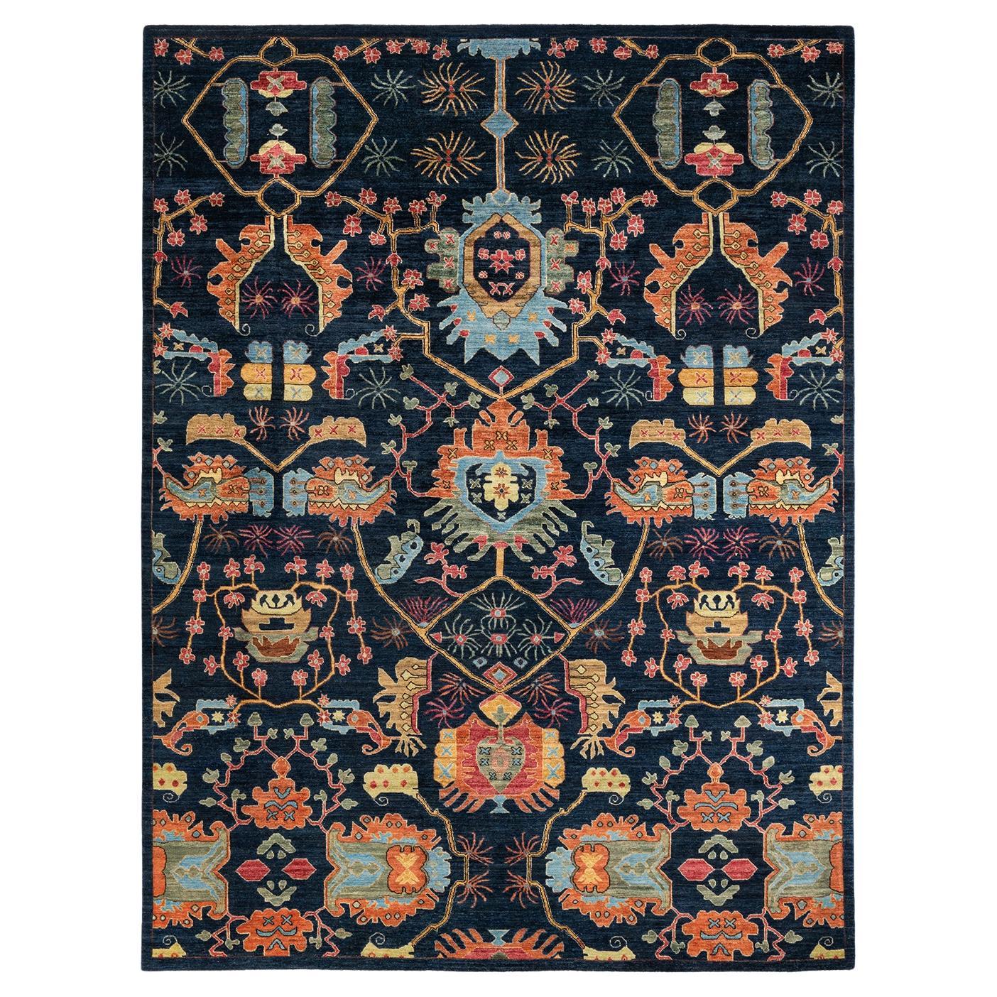 Traditioneller Serapi Teppich aus handgeknüpfter Wolle in Blau