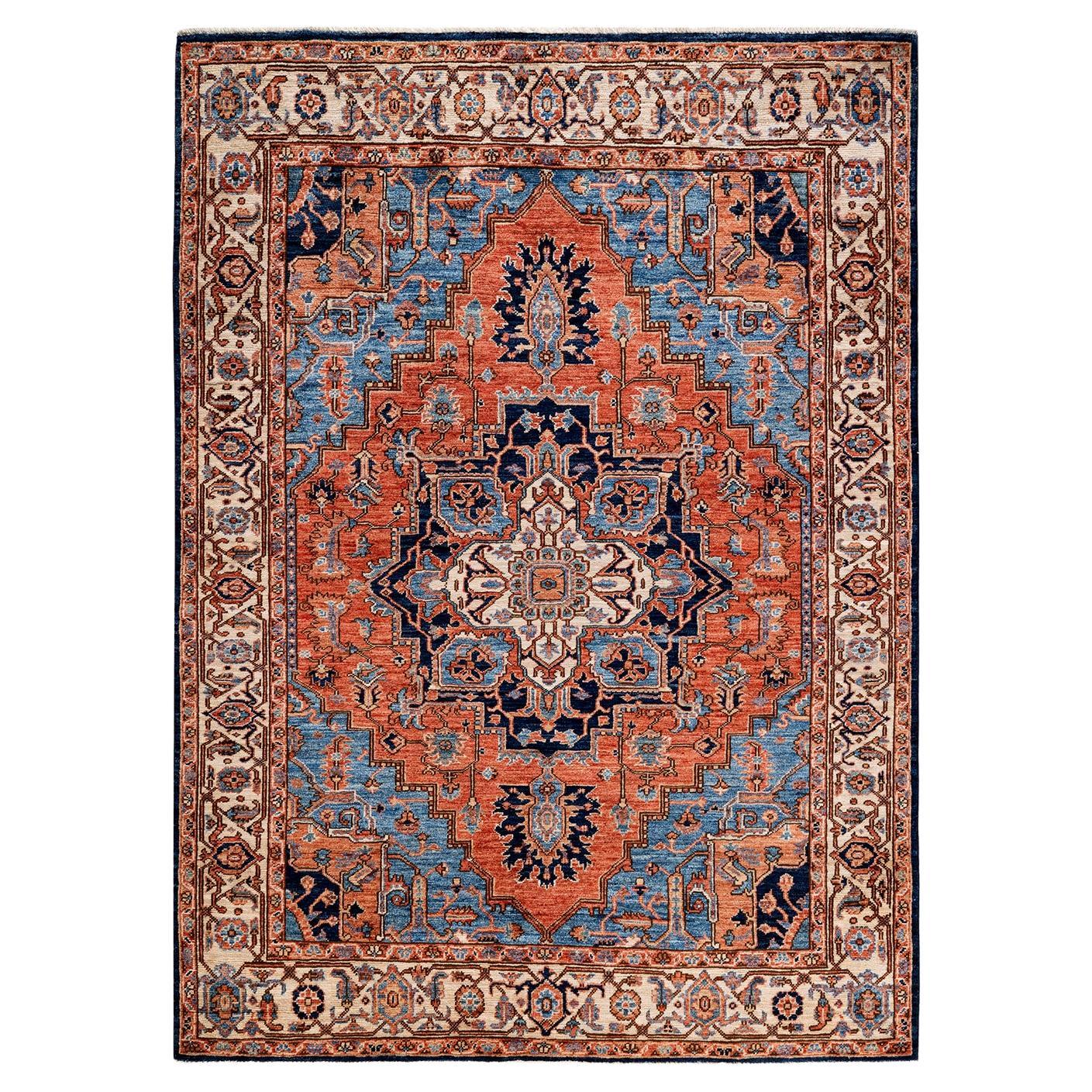 Traditioneller Serapi Teppich aus handgeknüpfter Wolle in Blau