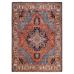 Traditional Serapi Hand Knotted Wool Blue Area Rug