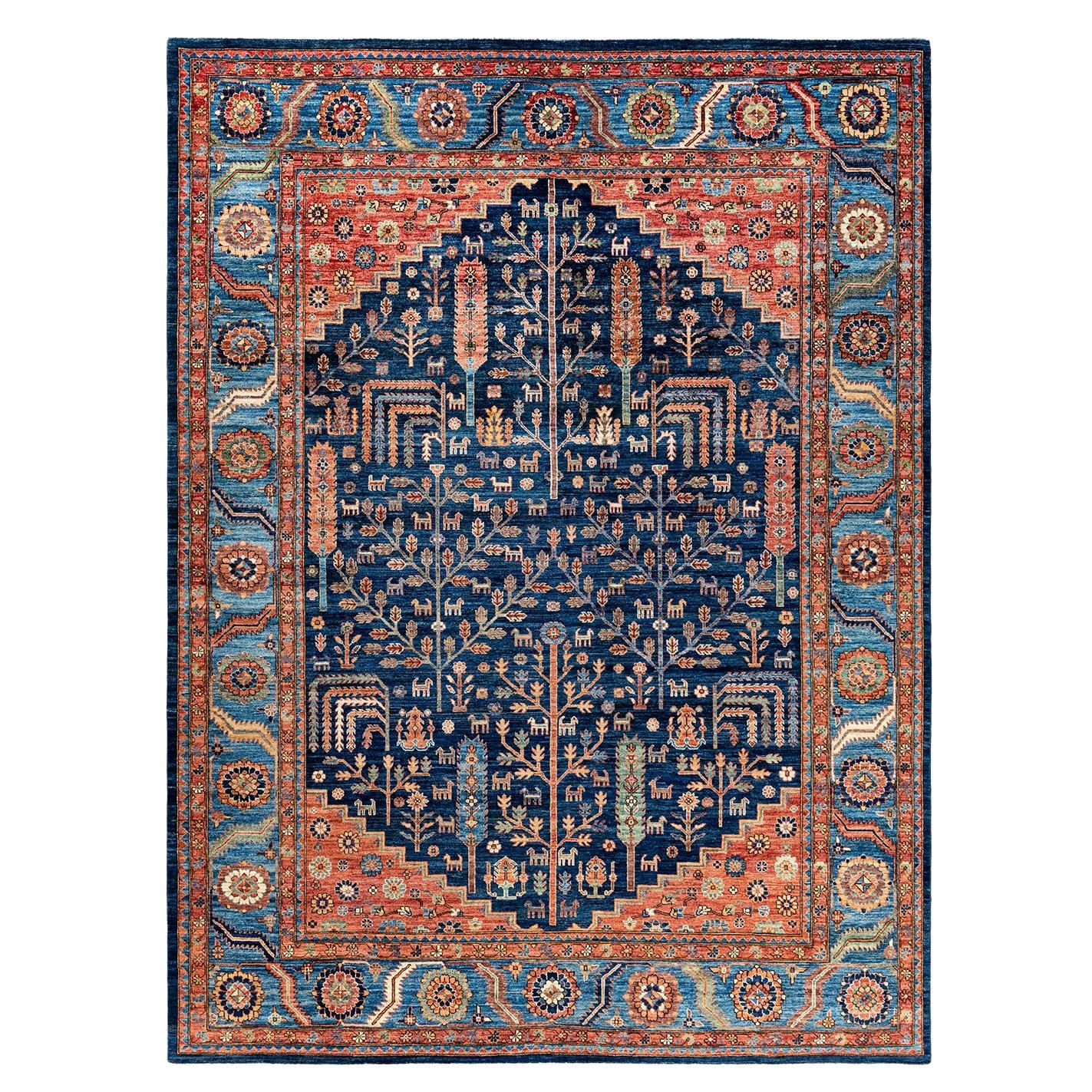 Traditional Serapi Hand Knotted Wool Blue Area Rug For Sale