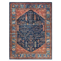 Traditional Serapi Hand Knotted Wool Blue Area Rug